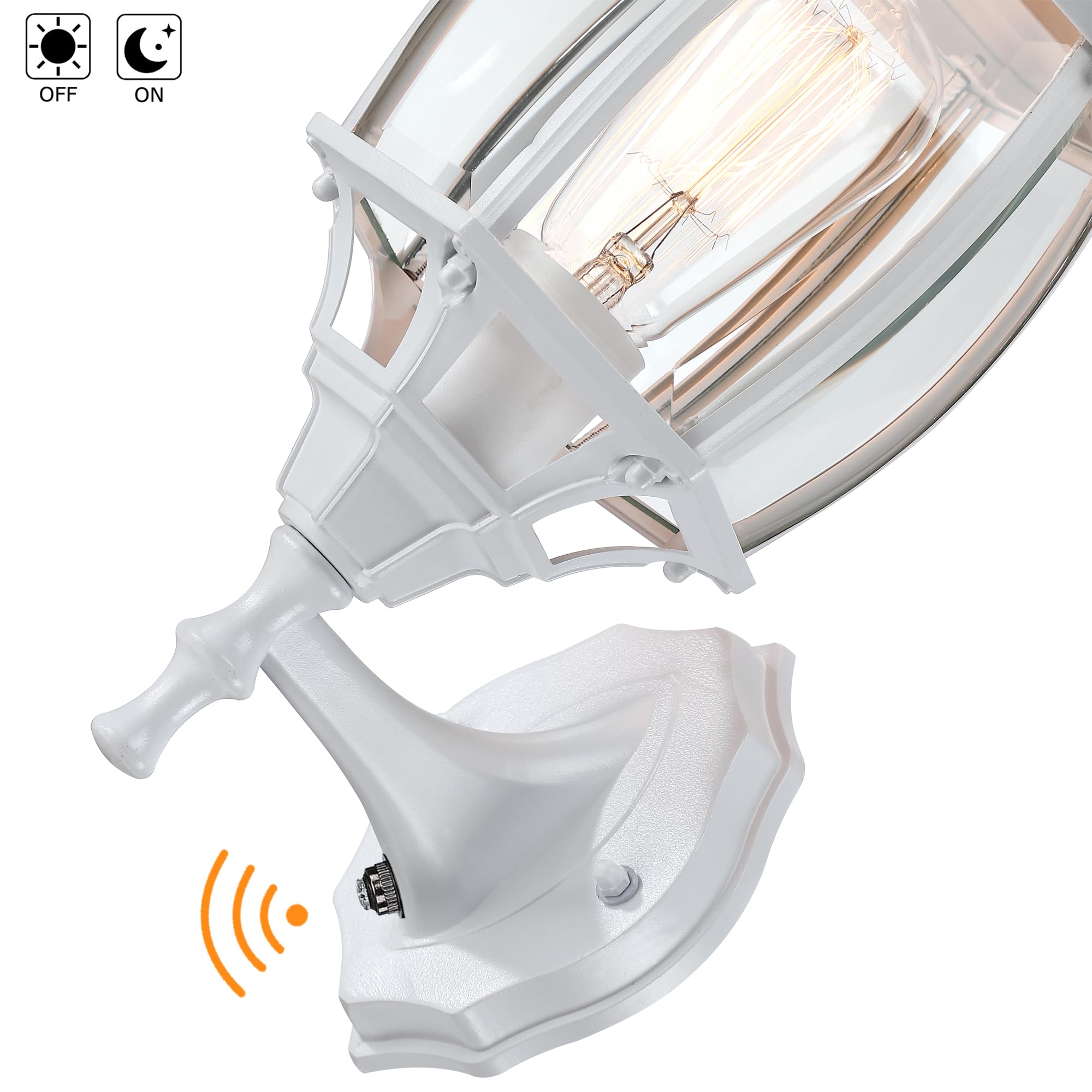 Faymart Lighting 2 Pack White Porch Lights, 16.8in Dusk to Dawn Sensor Wall Sconce, Outdoor Metal Fixture for House, E26