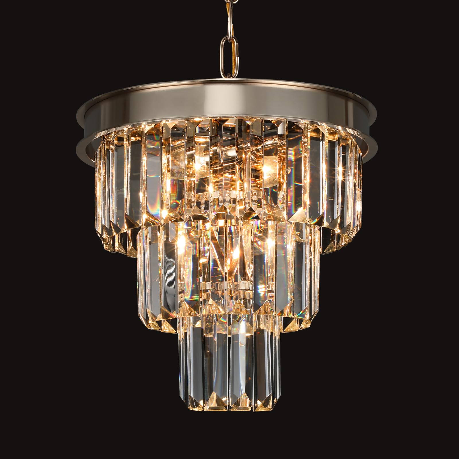 Weesalife Crystal Pendant Lighting Fixture, 4-Lights, D12in, Champagne Gold, Model A8828 for Dining Room, Kitchen Island, Entryway
