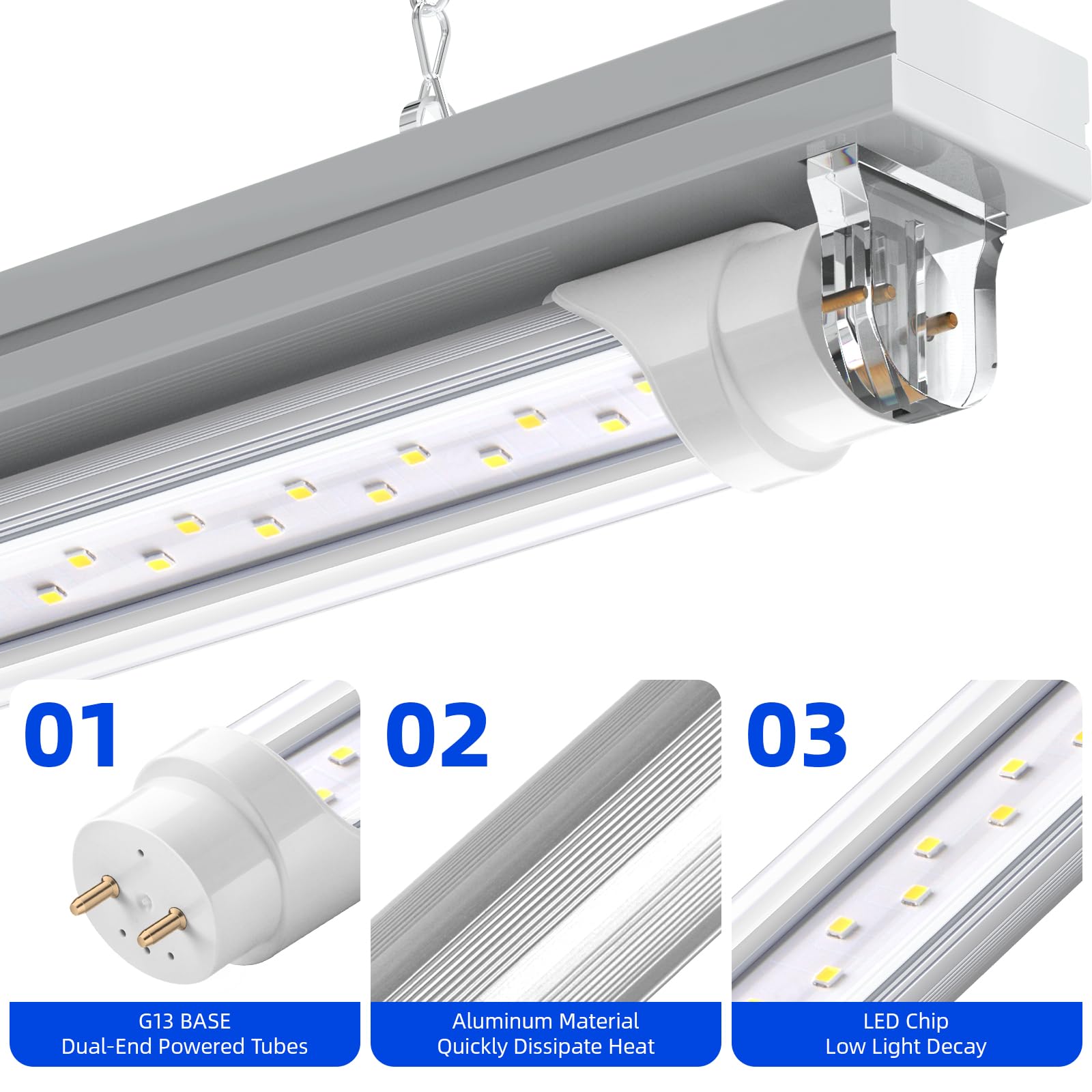 Barrina T8 LED Bulbs 4FT, 24W, 3200LM, 6000K, Ballast Bypass, Clear Cover, 16 Packs