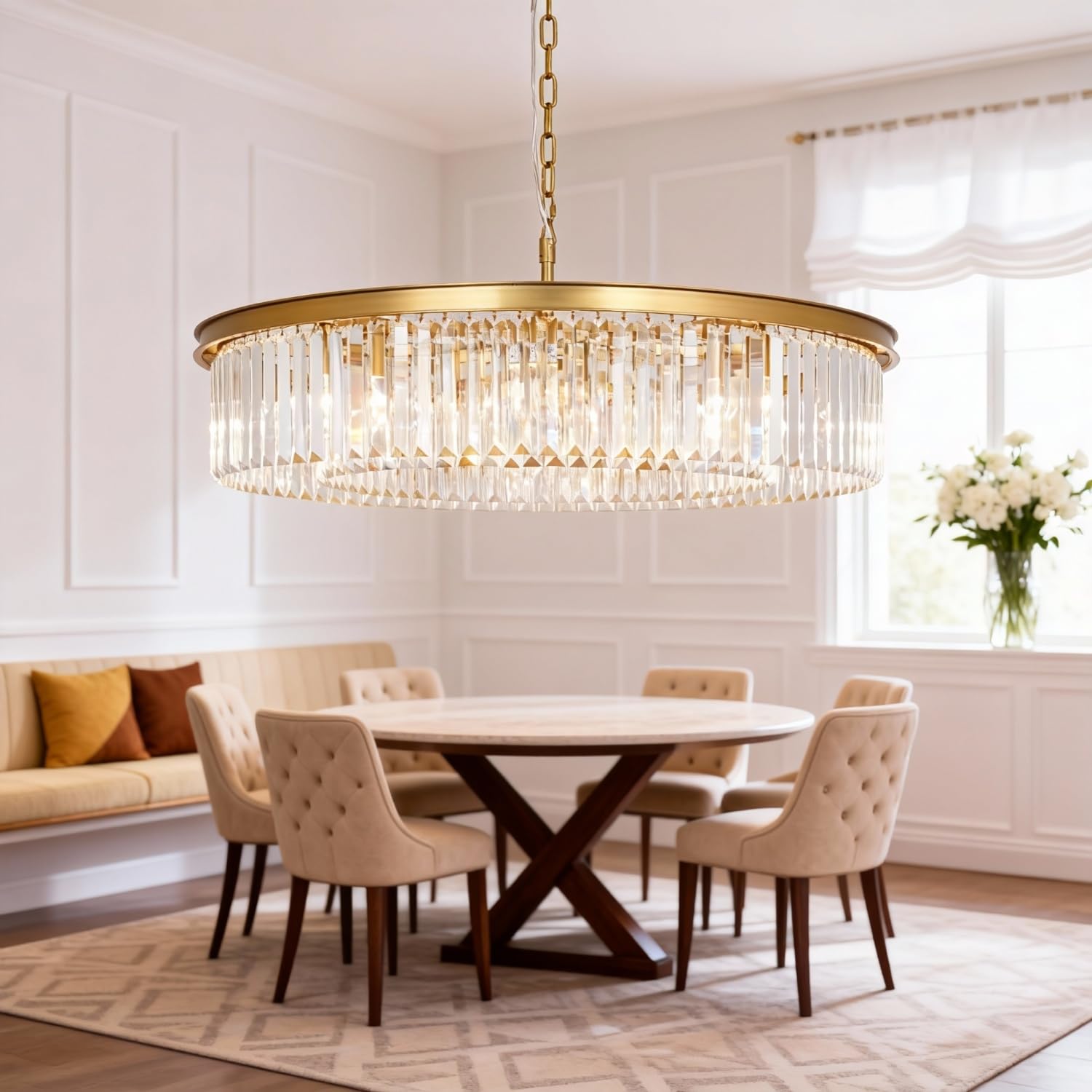 MEELIGHTING Brushed Copper Crystal Chandeliers Modern Contemporary Ceiling Lights Fixtures Pendant Lighting for Dining Room Livi
