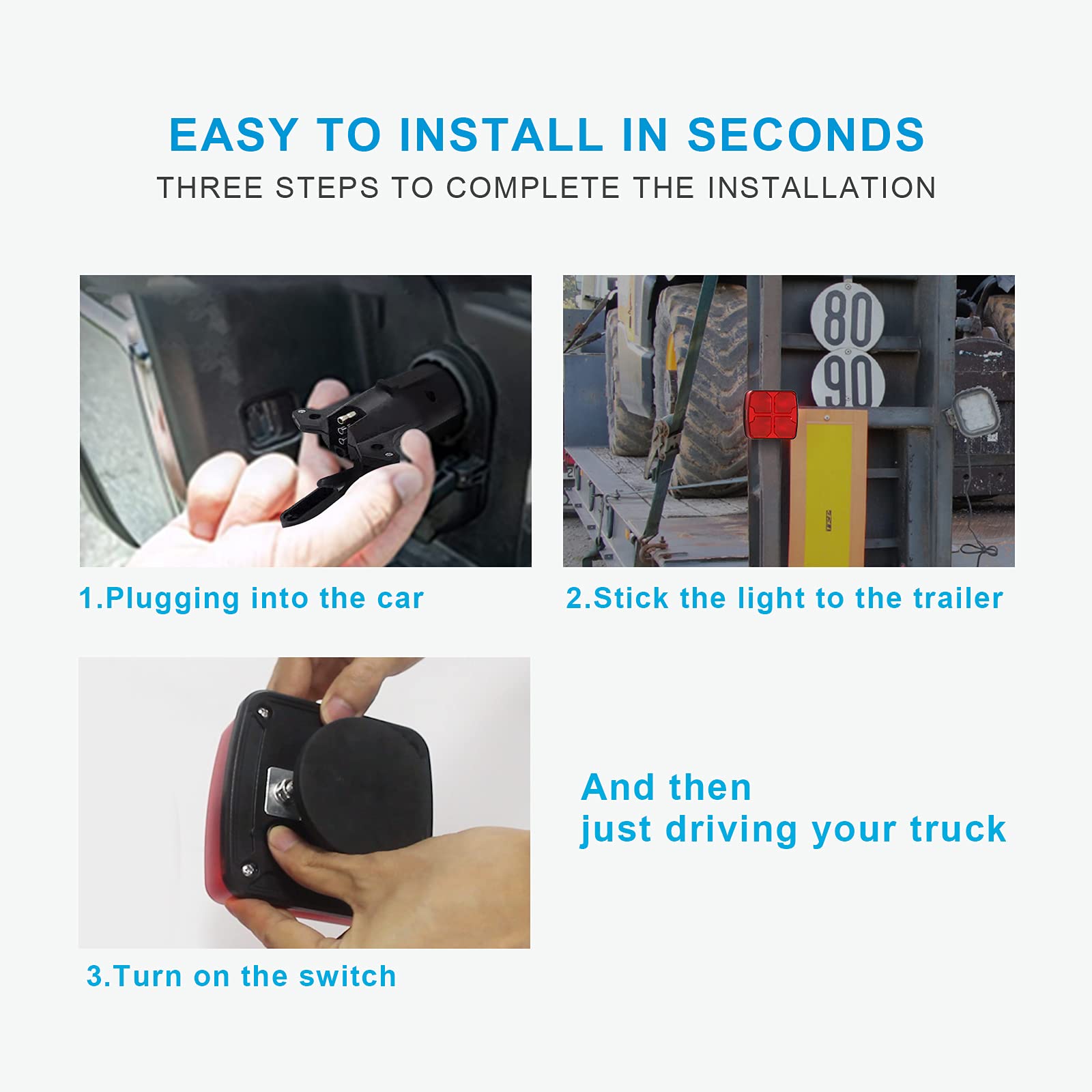 Agrieyes Wireless Trailer Lights Kit, Rechargeable LED Tow Light, Super Magnetic, 7 Way to 4 Way Transmitter for RV, Boat, Caravan, Red