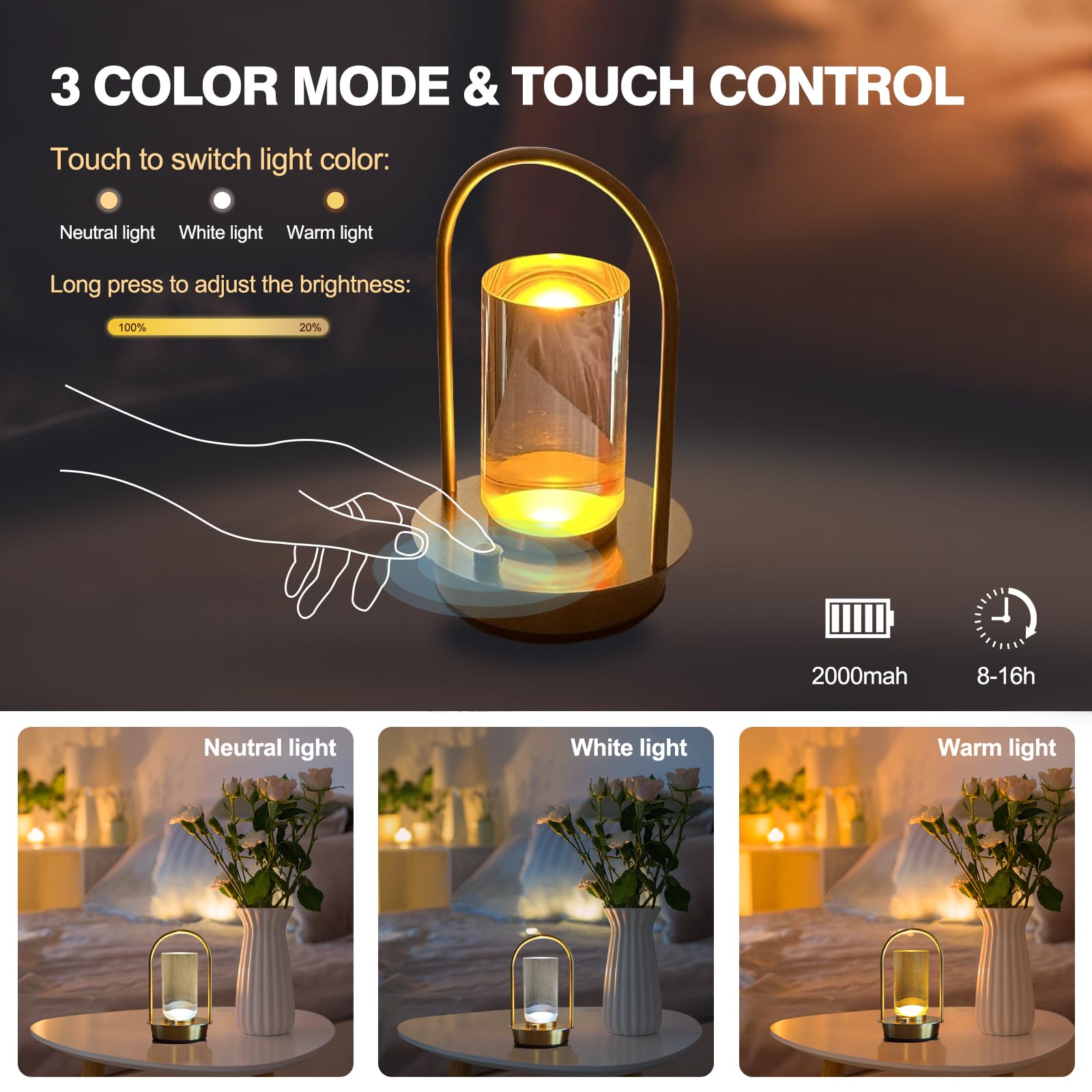 Kipliko Modern Acrylic Led Table Lamp With Arched Metal Frame-Knob Control,Adjustable Brightness,Tri-Color Light Options, Energy