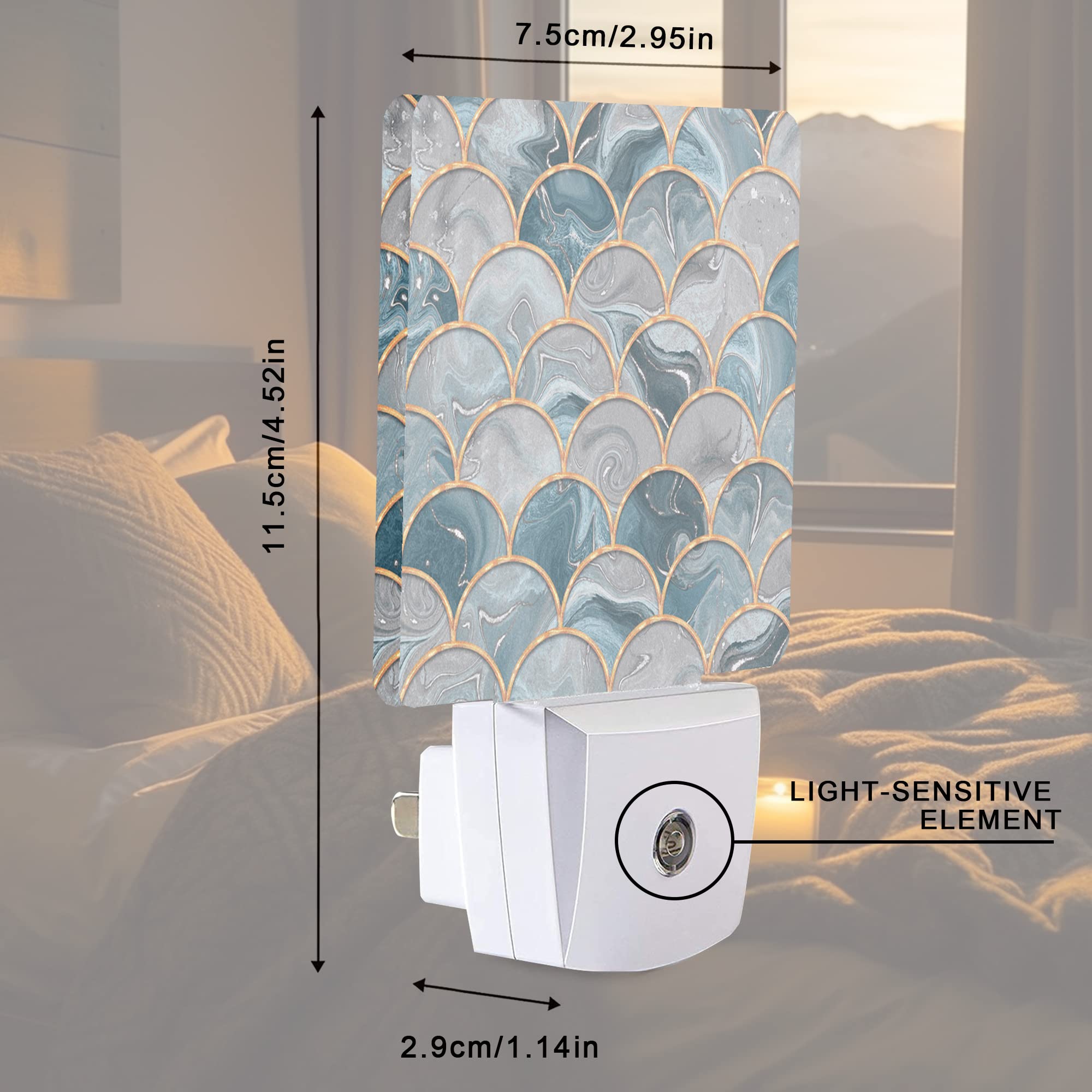 Smoaffly LED Night Light - Mermaid Fish Scales Marble, Auto Sensor, Dusk-to-Dawn, Model XD-FXYD-LST07