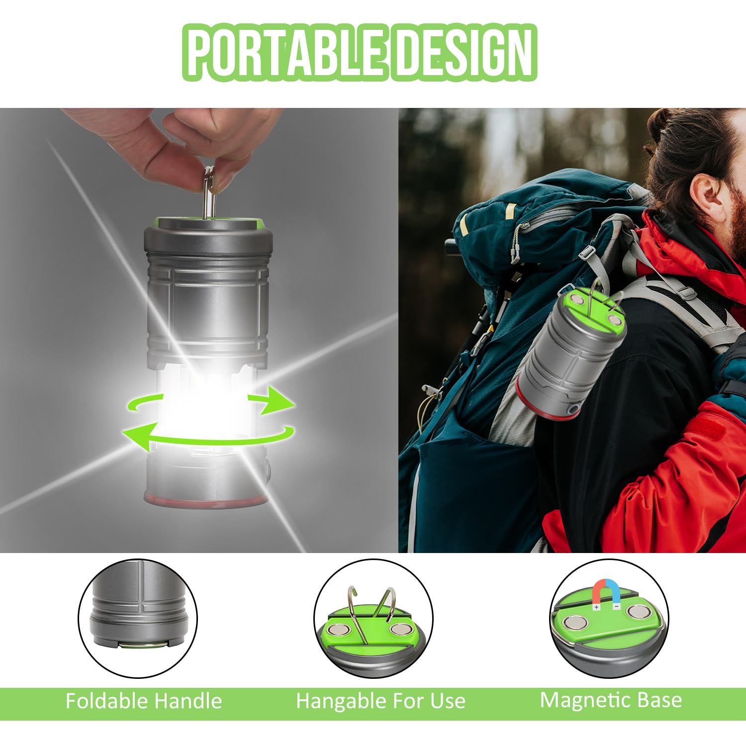 Lichamp Collapsible LED Camping Lantern, Portable Lightweight Waterproof LED Flashlight, 4 Light Modes, Survival Kits for Indoor