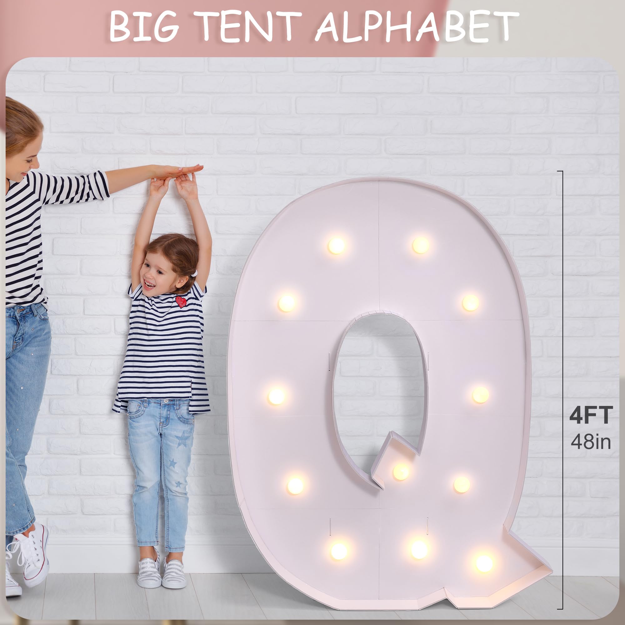 YOSWPP 4FT Light Up Letter Q, Giant Mosaic Balloon Frame, Wedding Backdrop Decoration, Foam Board, Model LED-34FT, Paper Material