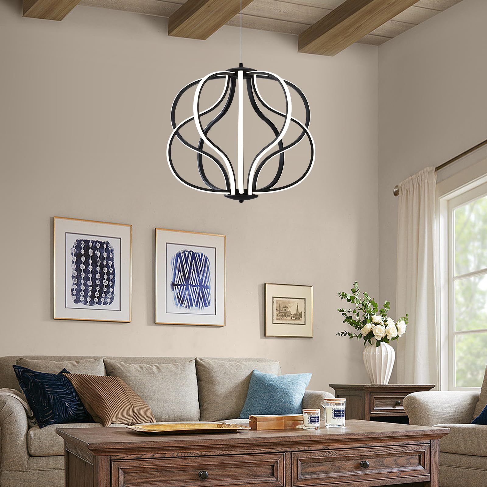 With Light Forward Modern Led Chandelier,Black Adjustable Hanging Chandelier ,Easy To Install, Suitable For Foyer, Dining Room,