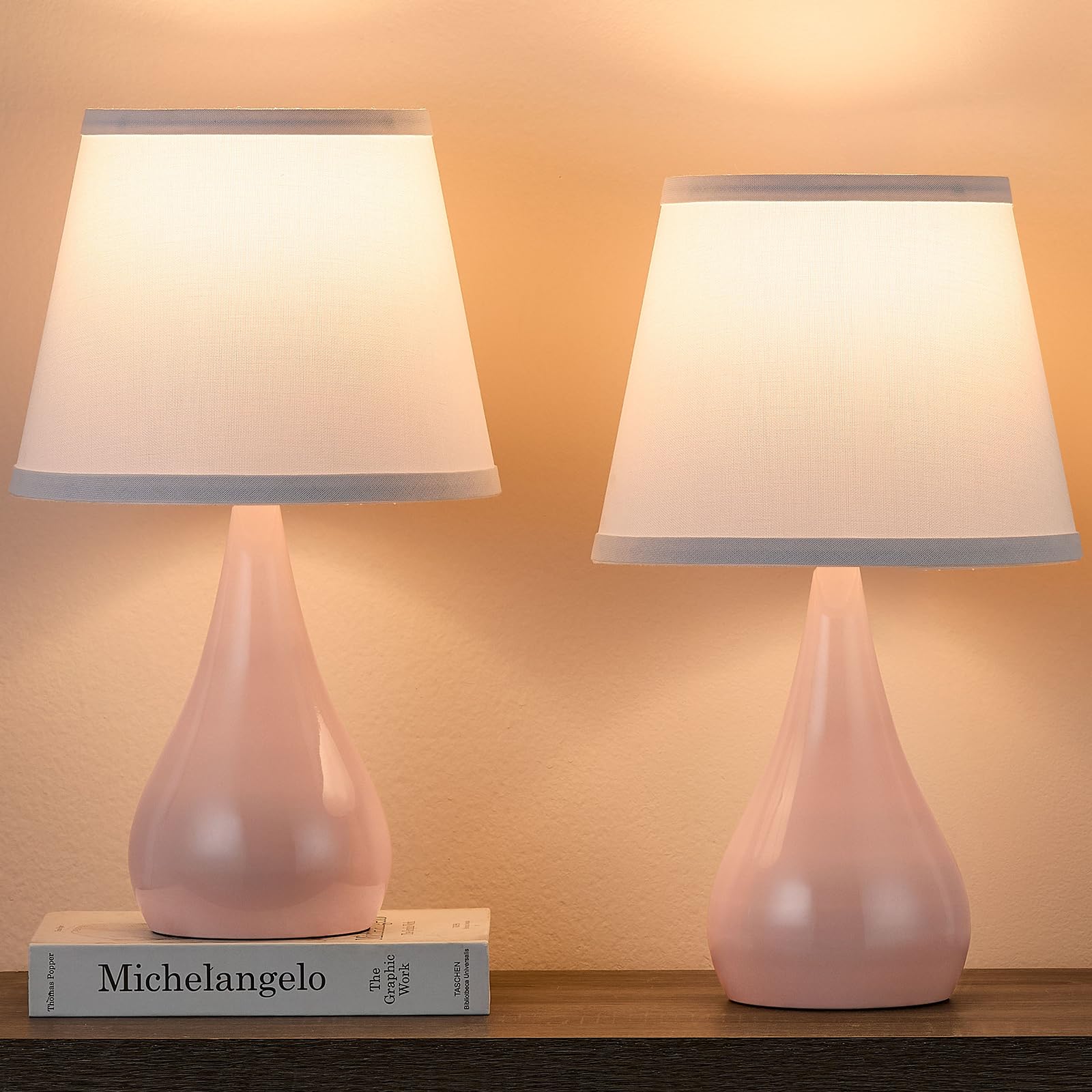 Leasgy 17.3 Modern Dimmable Touch Lamps for Nightstand 2pcs  Table Lamps for Living Room  Reading Cute Lamp for Office  Bedside Lamps with Iron Base  Small Lamp for Bedroom  Pink Lamp  Bulb Included