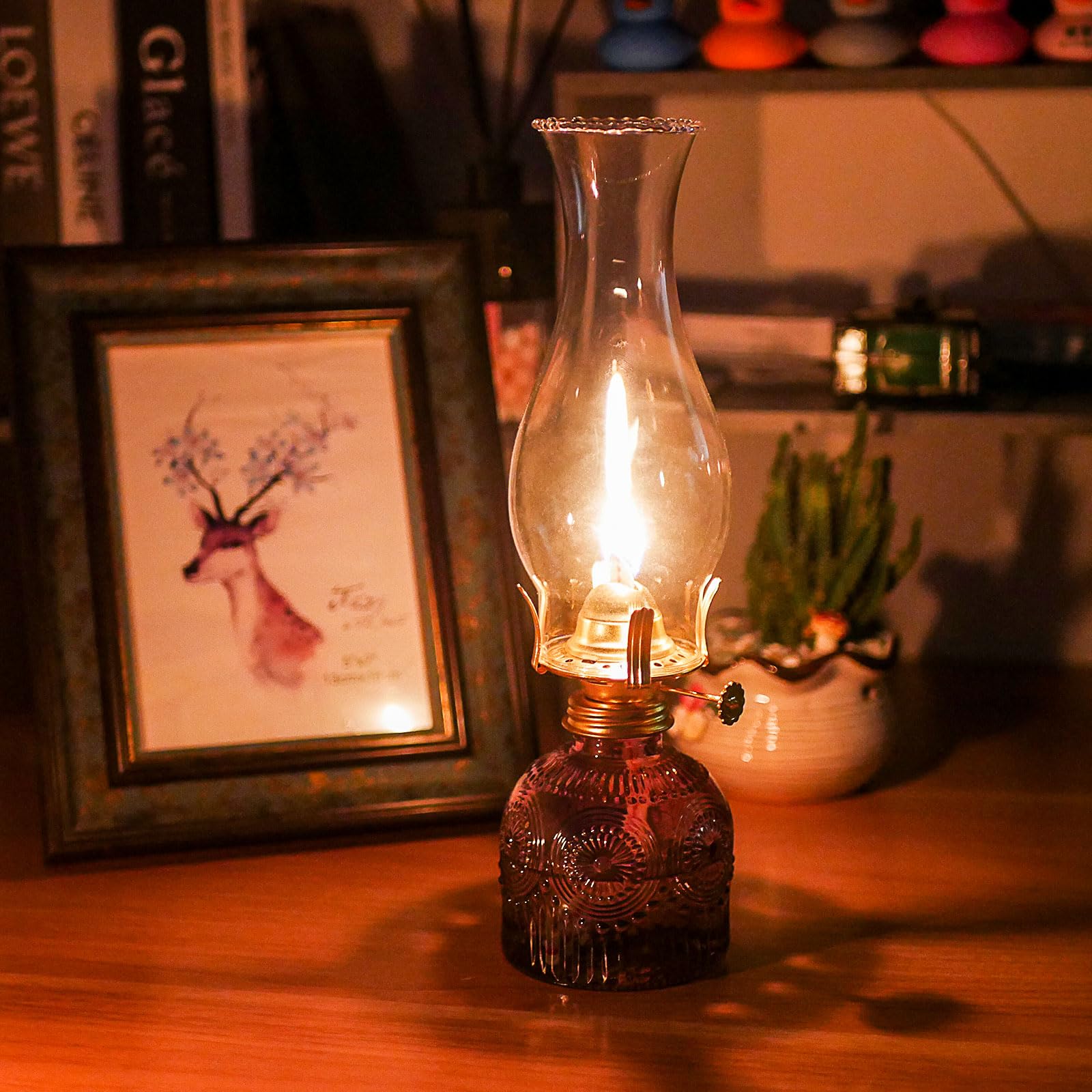 GXFCCYXT 2 Pieces Oil Lamps for Indoor Use Gradient Purple Vintage Glass Clear Kerosene Lamp Indoor Decorative Hurricane Lamp Oi