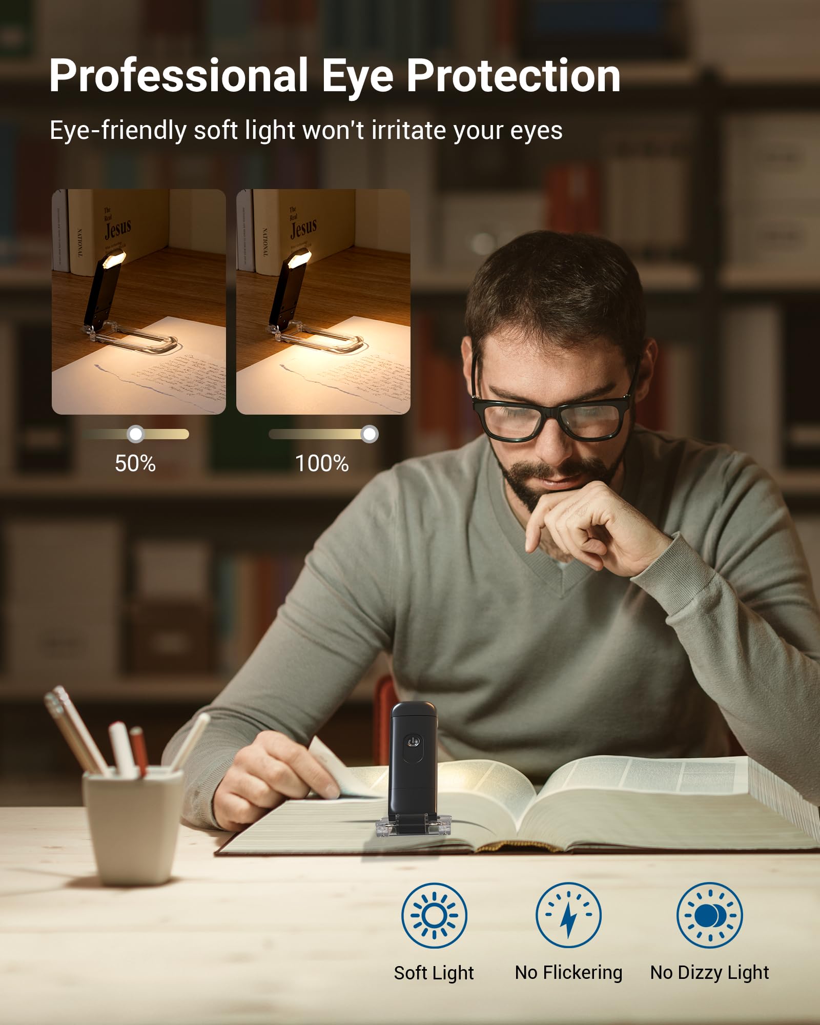 Dewenwils Usb Rechargeable Book Light For Reading In Bed, Warm White, Brightness Adjustable, Led Clip On Book Reading Lights, Pe