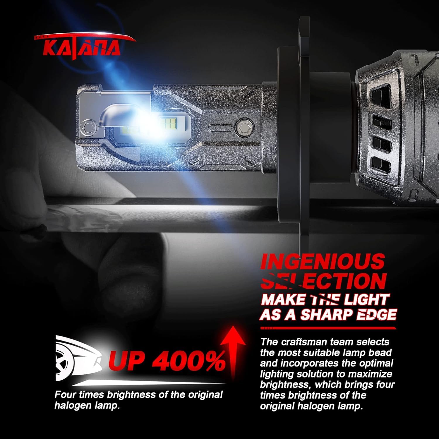 Katana H4 9003 Xenon White Bulbs, 400% Brightness, Aluminum, Mini Size, Pack of 2