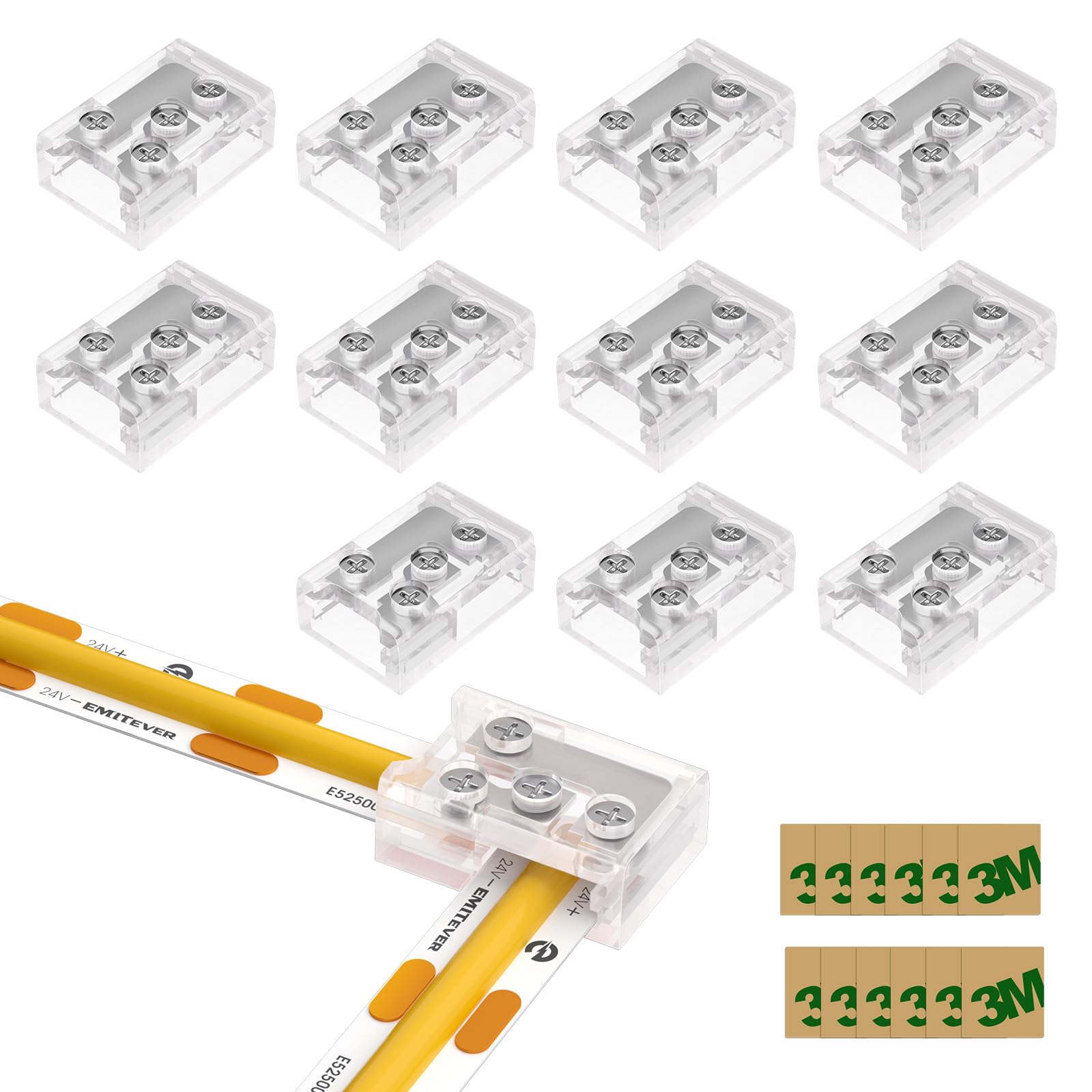 EMITEVER 8mm LED Strip Connectors 12pcs, Led Corner Connector T-Shaped Gapless Connection Solderless Transparent Tape Light Conn