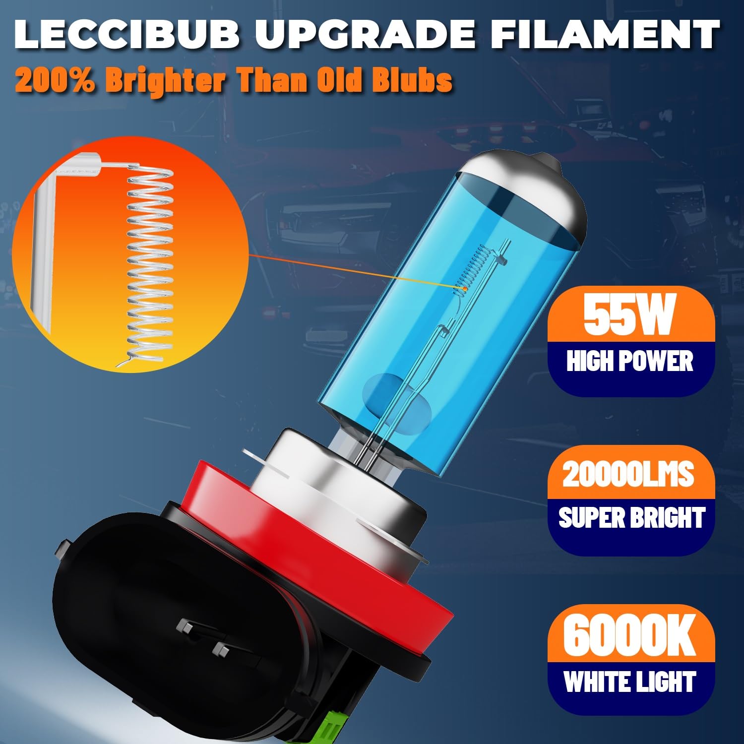 Leccibub Fog Light Bulbs Compatible With Hyundai Kona 2018-2020, H11 Fog Lights Halogen Light Bulb, Super Bright 6000K White, Pl