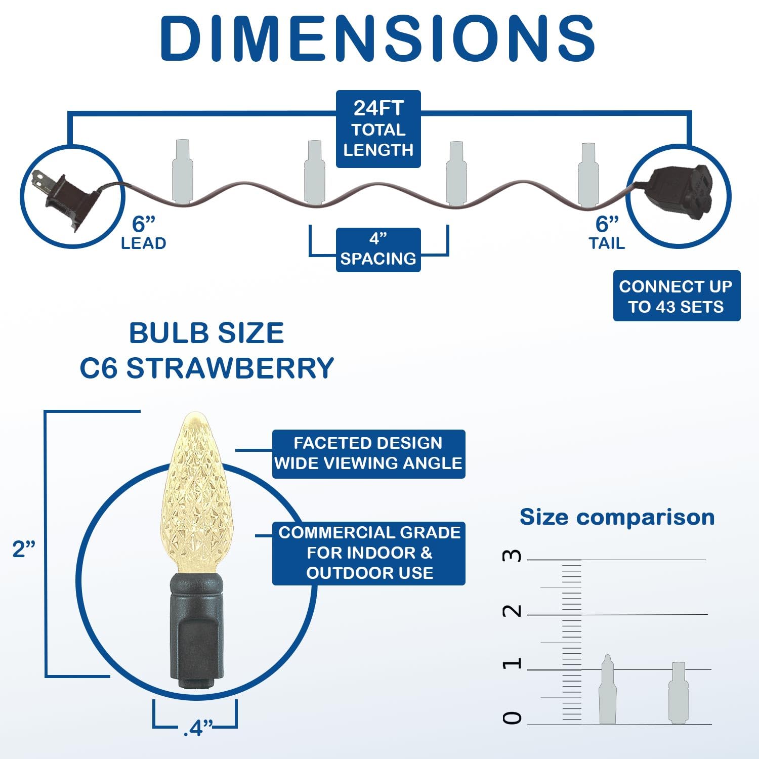 Novelty Lights 24Ft 70 Led C6 Led Halloween String Lights, Outdoor Christmas Tree Commercial Grade Led String Lights, Christmas