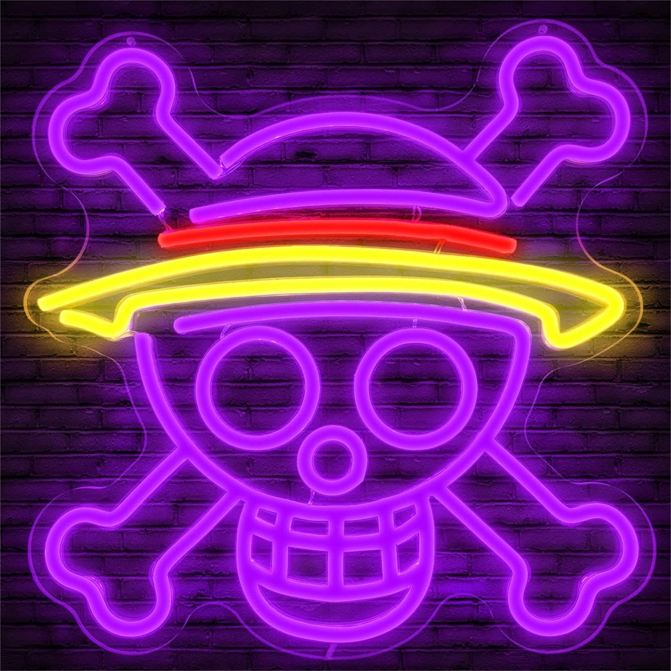 One Piece Neon Sign Dimmable Anime Neon Sign Luffy Skull Head Neon Light LED Neon Signs for Kids Teen Bedroom Game Room Wall Dec