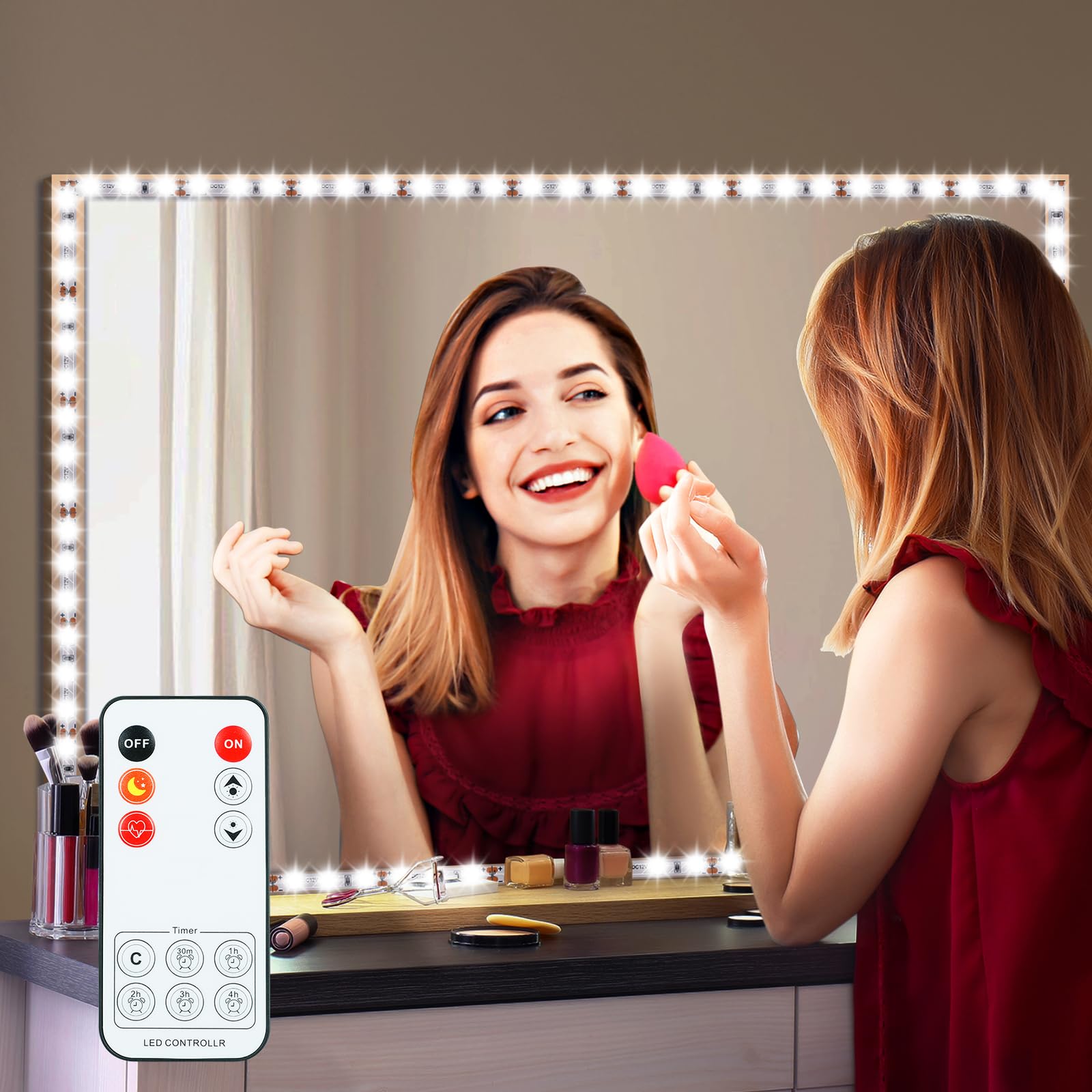 PANGTON VILLA LED Vanity Mirror Lights Kit, 13FT Flexible Light Strip, 6000K Daylight White, Dimmer Included, PCB Material