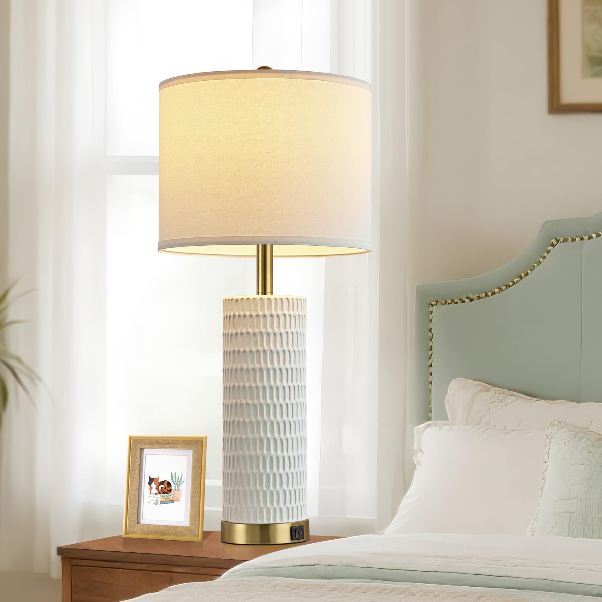 Reaketon 26.5" Ceramic Table Lamps Set of 2, Touch Control, 3 Way Dimmable, White Shade & Gold Base, Model 22102-1T PGD