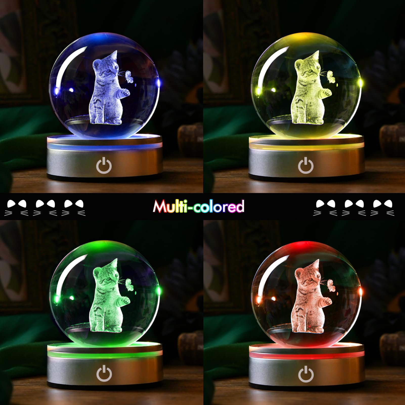Ifolaina 3D Cat Crystal Ball Cat Lover Gifts For Women 3D Cat Figurines Home Decor Cat Collectibles Snow Globes Gift For Girl Ca