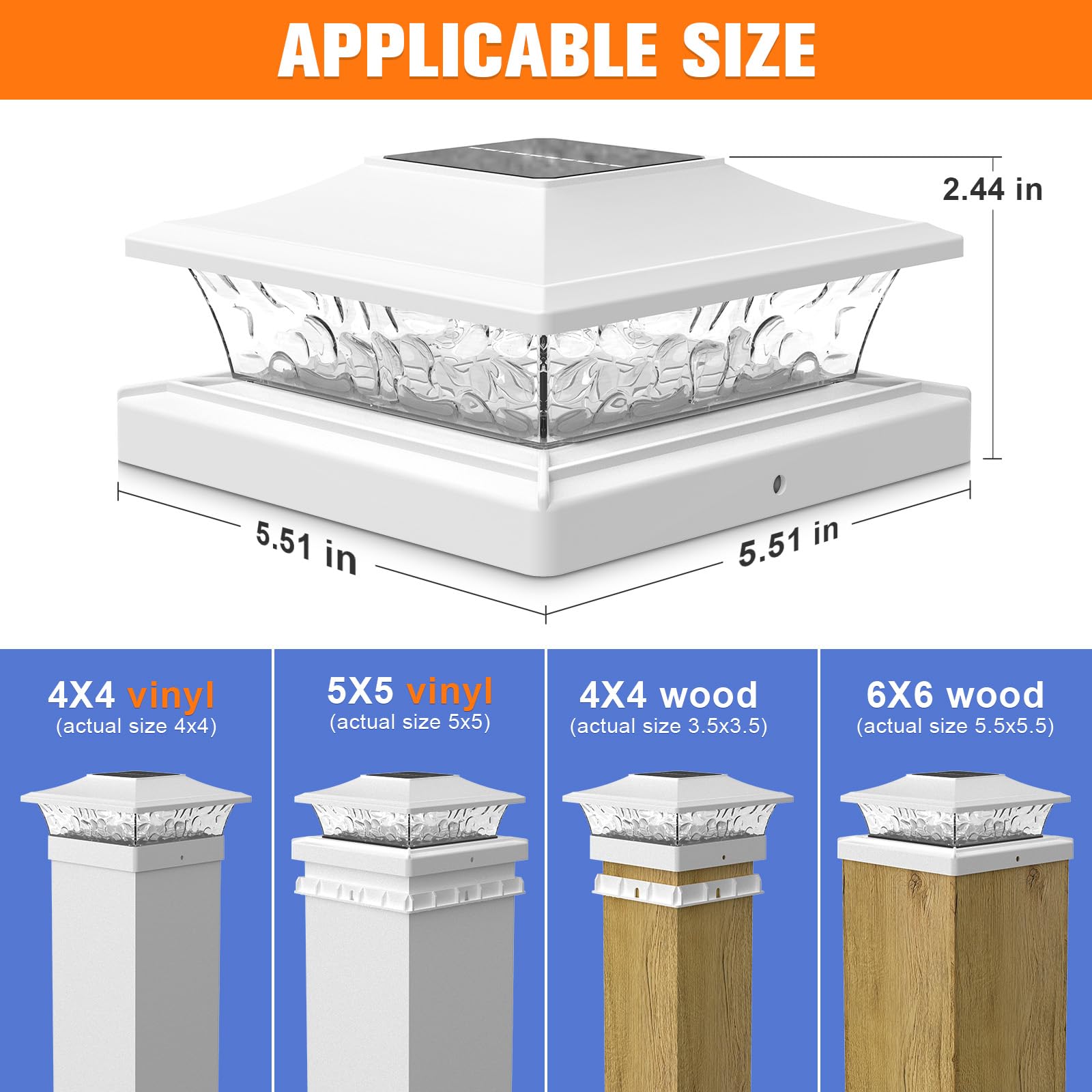 Aponuo Solar Post Cap Lights,Vinyl Fence Post Solar Lights With 4 Lighting Modes,4X4 Solar Post Cap Lights Outdoor For Fence Dec