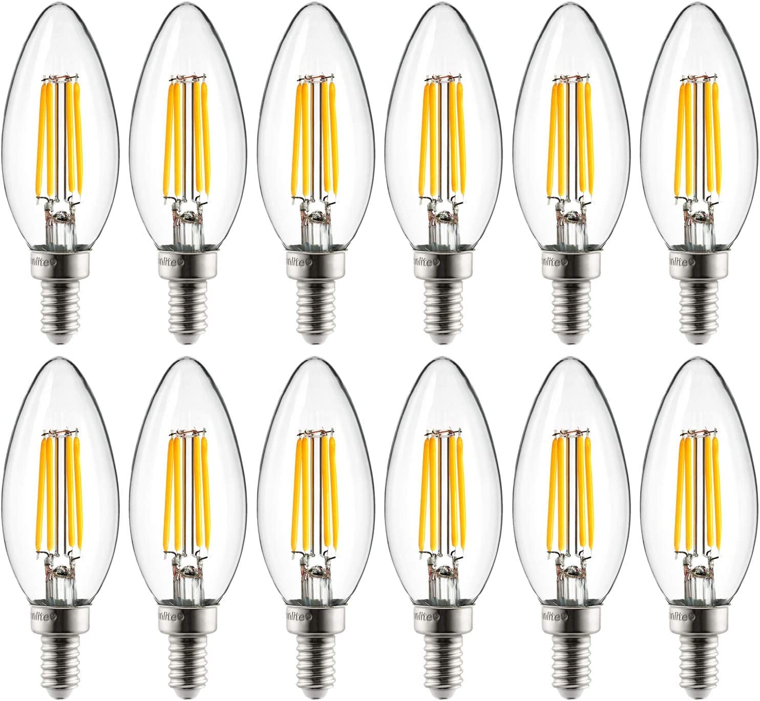Sunlite LED Filament B11 Torpedo Tip Chandelier Light Bulb, ETL Listed, 4 Watts (40W Equivalent), 400 Lumens, Candelabra Base (E