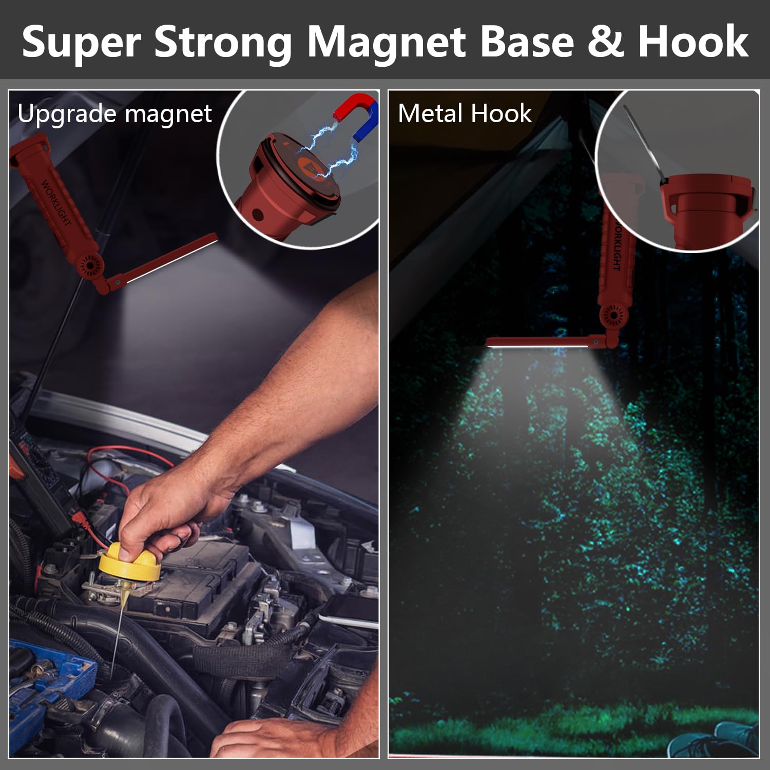 Working Light Portable, Rechargeable Work Lights With Magnetic Base Hanging Hook,360 Rotate 5 Modes,Cob Led 800 Lumens Foldable