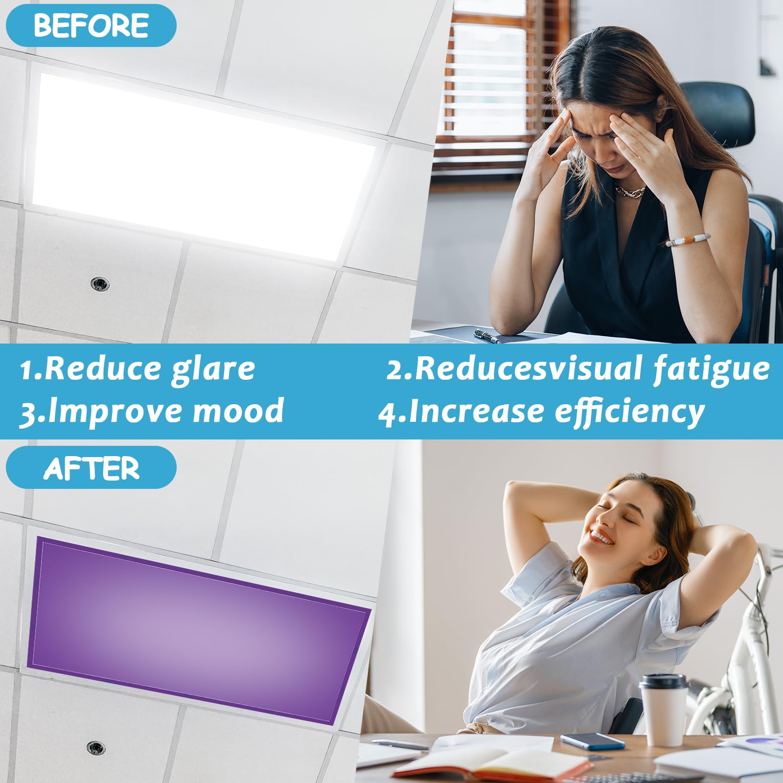 Wiooffen Fluorescent Light Covers 8 Pcs Magnetic 4x2 Feet Polyester Multicolor Model YM0855 for Classroom Office Home