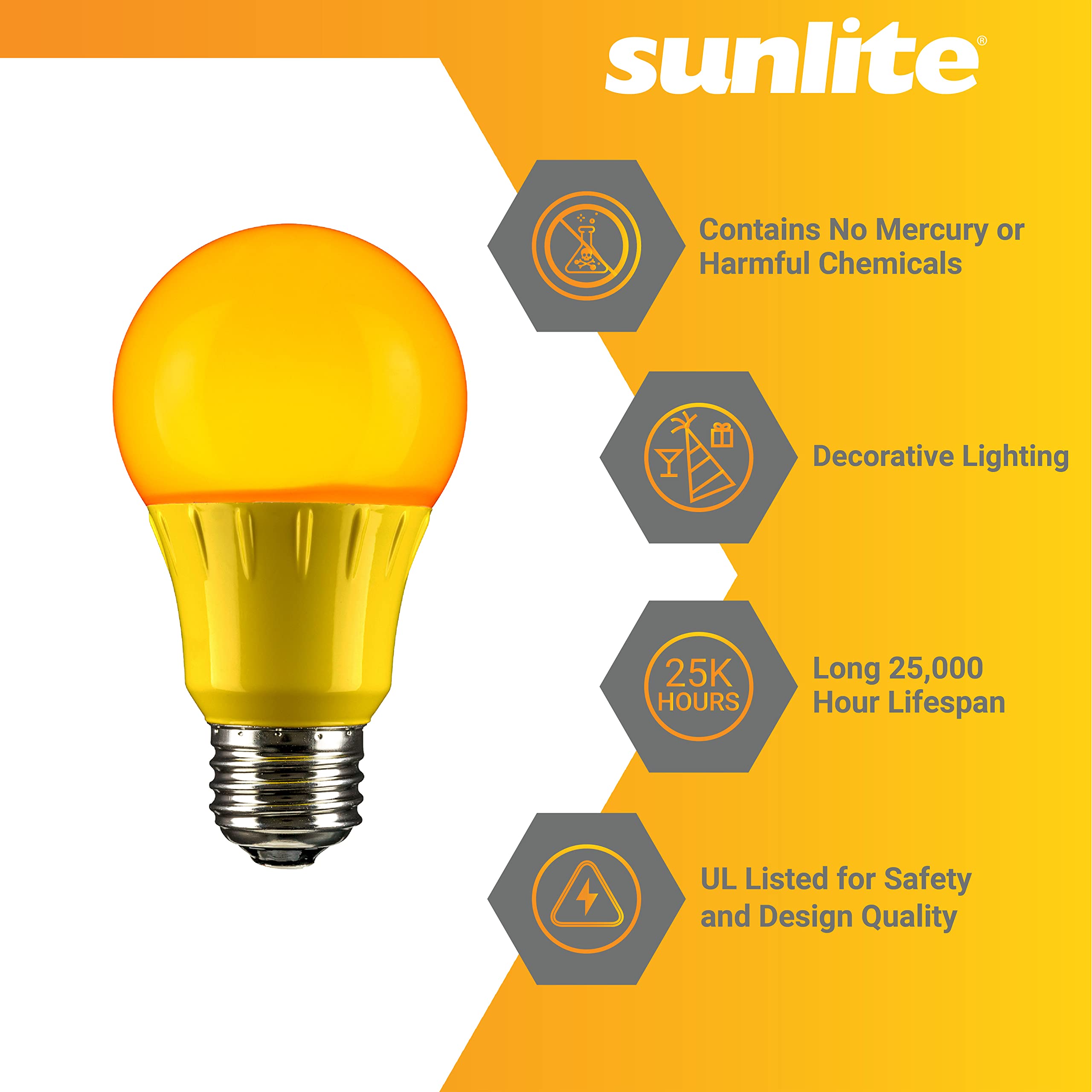 Sunlite 40472 Led A19 Colored Light Bulb, 3 Watts (25W Equivalent), E26 Medium Base, Non-Dimmable, Ul Listed, Party Decoration,