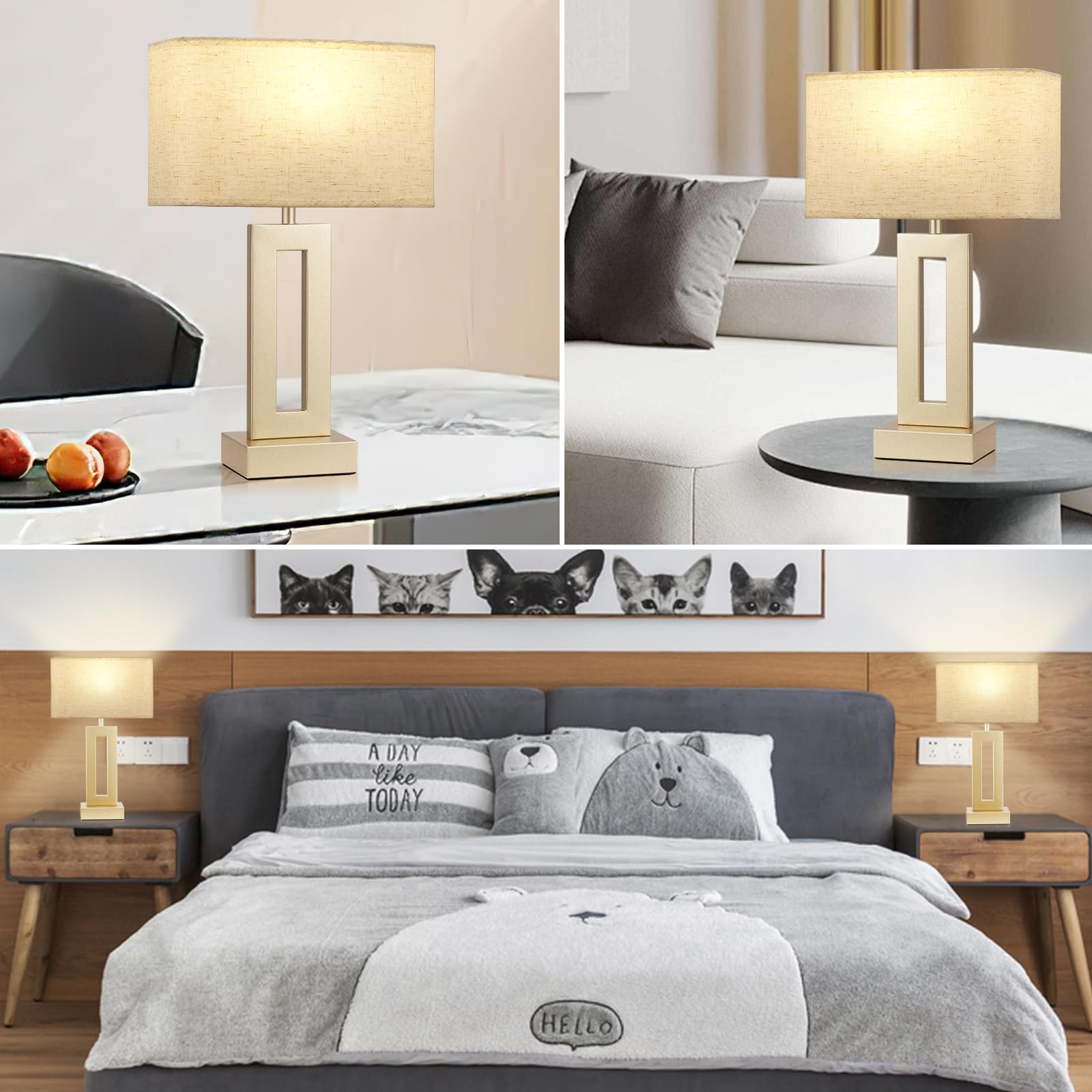 Bedroom Table Lamps Set Of 2 - Beige Gold Touch Bedside Lamps With Usb C+A, 3 Way Dimmable Gold Lamp For Nightstand, Modern Nigh