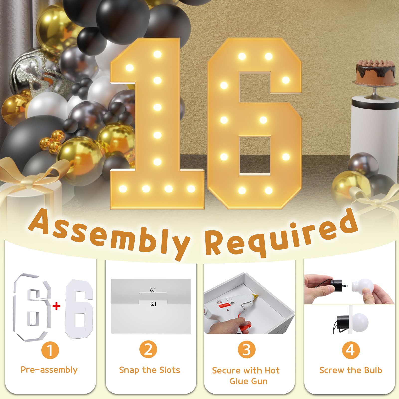 imprsv 16th Birthday Decor - 4FT Light Up Foam Board Numbers for Girls & Boys Anniversary Party Decorations