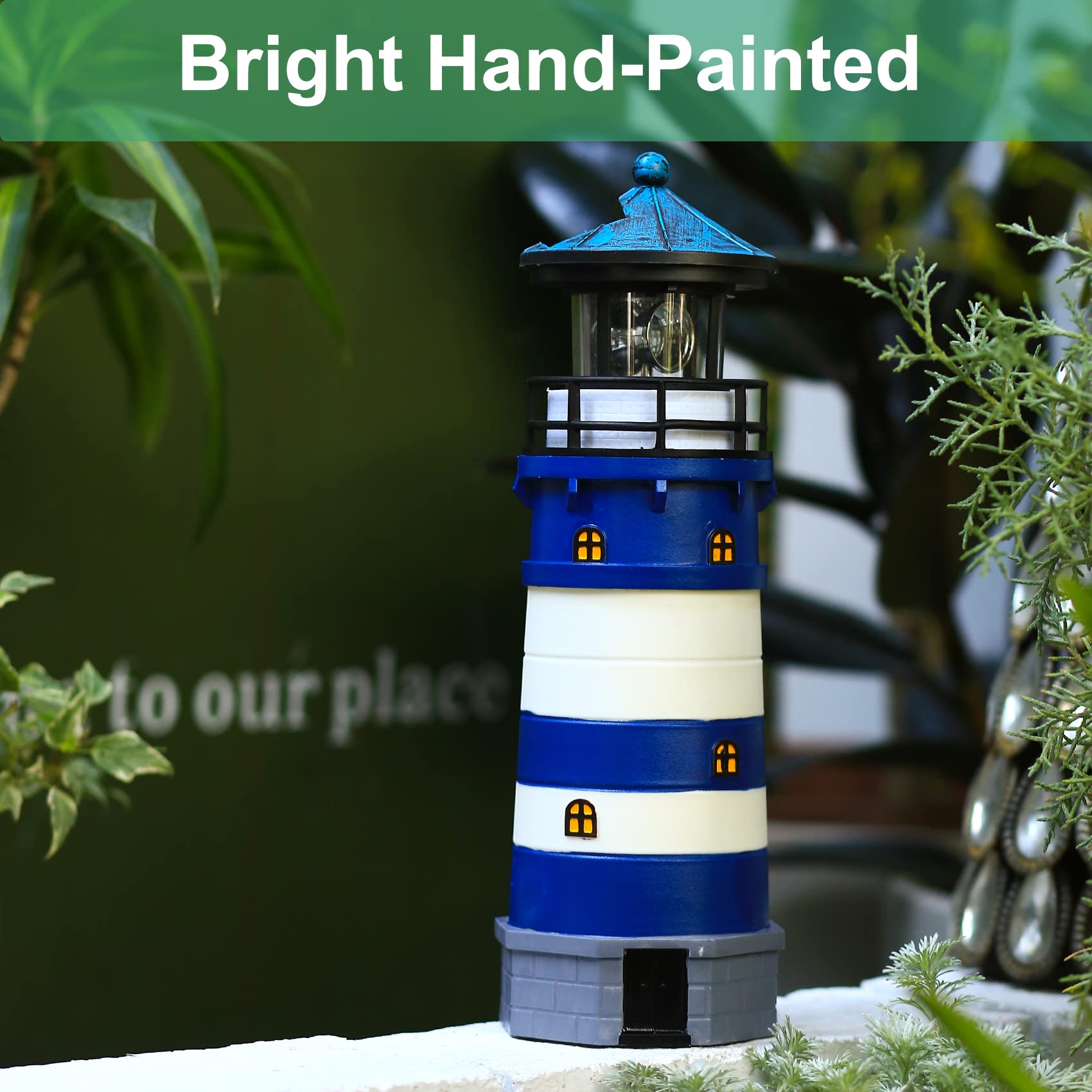 WDLFCGC Solar Powered Lighthouse - 12in Rotating Beacon, Vinyl, Blue2, Model 3130B