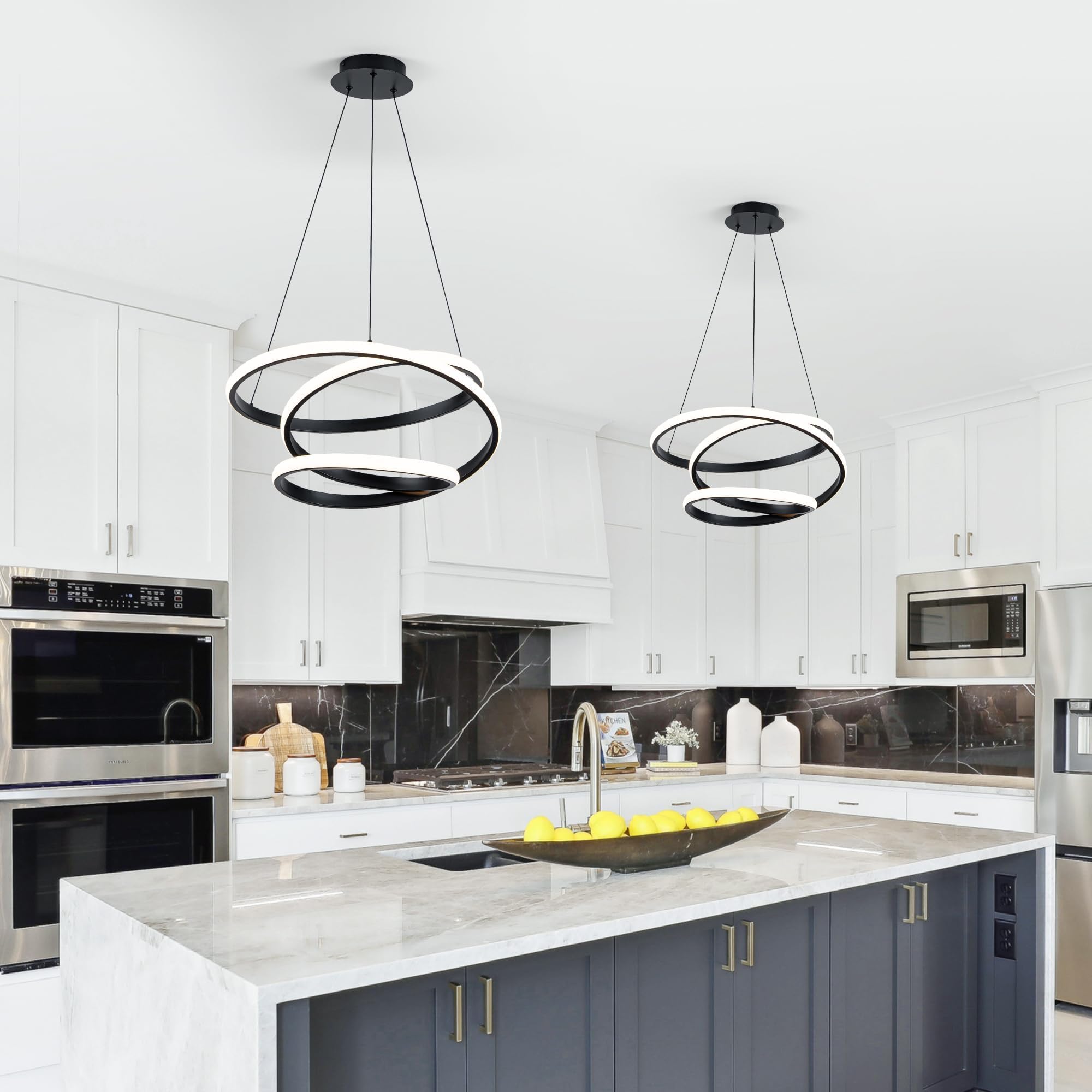 Mayful Modern Chandelier With Remote Control  3-Color Dimmable Led Pendant Light Fixtures  Height Adjustable Kitchen Island Lighting For Dining Room Bedroom Living Room Foyer Office Black 19.7 Inches