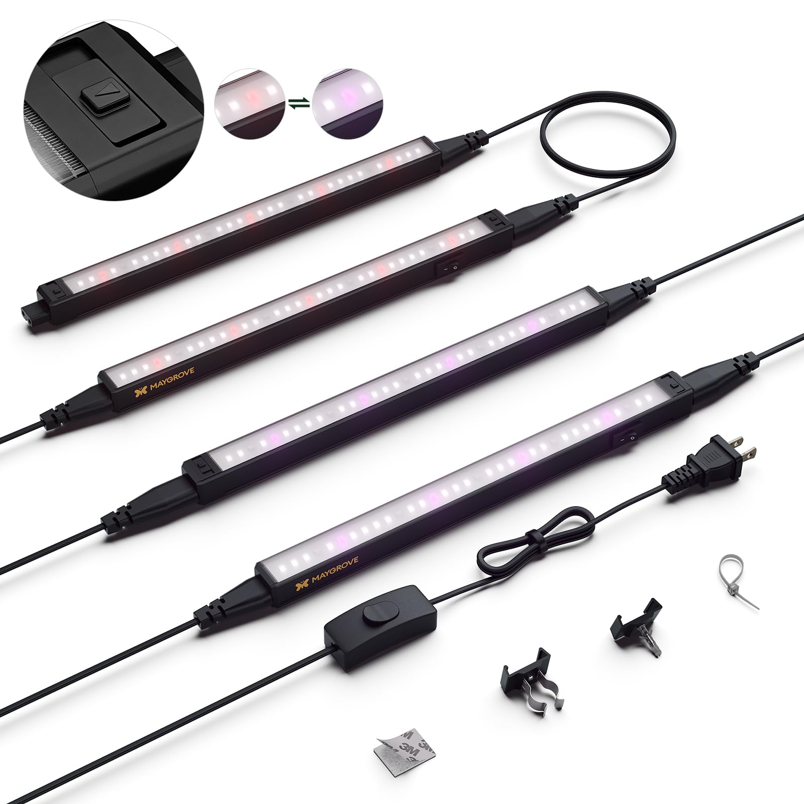 Maygrove Plant Grow Light 1ft  Tunable Full Spectrum LED Grow Light Bands 28W (4 x 7W)  T5 Growing Lamp for Indoor Plants  Greenhouse  High PPFD  4-Pack
