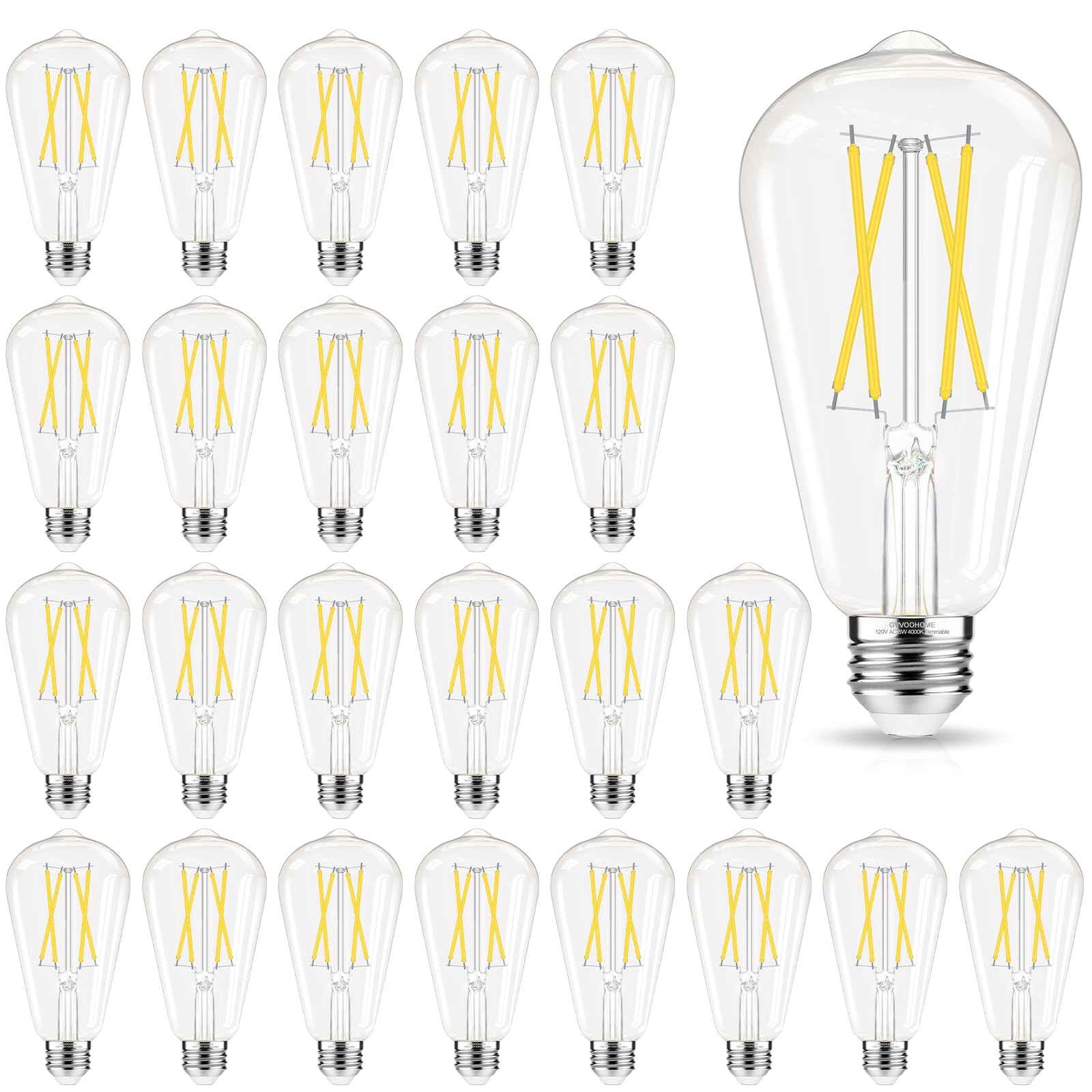Gvvoohome Edison Bulbs, E26 Led Bulb 60 Watt Dimmable, Cool White 4000K, St58 Vintage Light Bulbs, 90+ Cri, E26 Medium Base, Cle