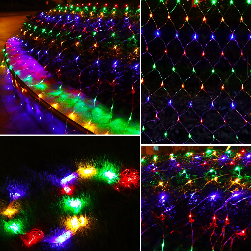 Vicila Led Net Light Christmas Mesh Lights  240Led Timer Tree Warp Fairy Lights Outdoor Hanging String Light For Christmas  Halloween  Garden  Walkway  Bushes Decor-9.8Ft X 6.6Ft(Colorful)