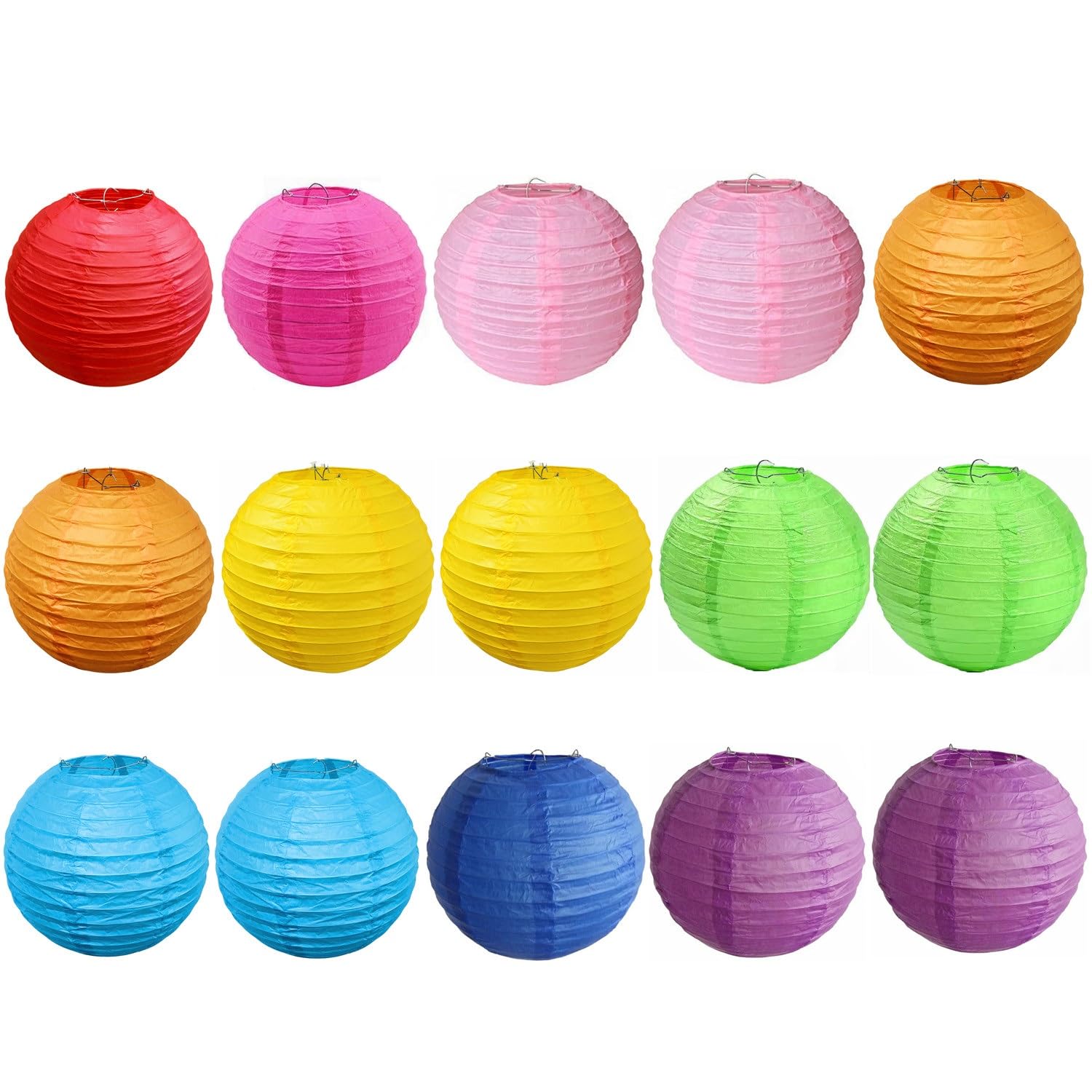15pcs Colorful Paper Lanterns Multicolor Hanging Ball Lanterns for Birthday Wedding Bridal Baby Shower Home Office Classroom Out
