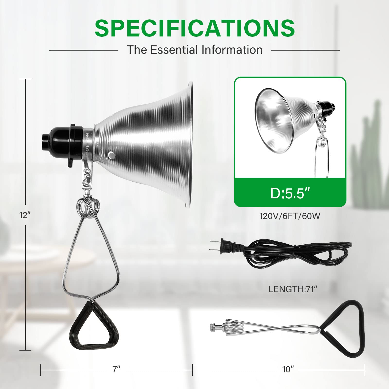 Simple Deluxe 60 Watt Clamp Lamp Light With 5.5 Inch Aluminum Reflector (No Bulb Included), 1-Pack, Silver And Black