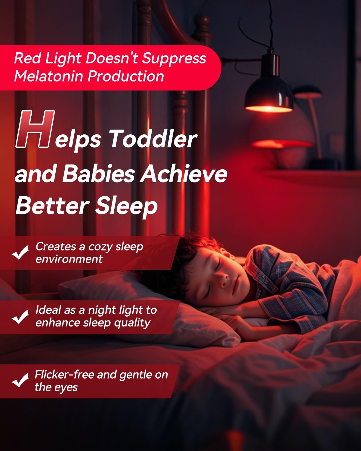 Neporal Red Light Bulbs - 3W LED Night Light for Sleep, 6 Pack, A19 40W Equivalent, 100% Blue Light Blocking, ABS Material