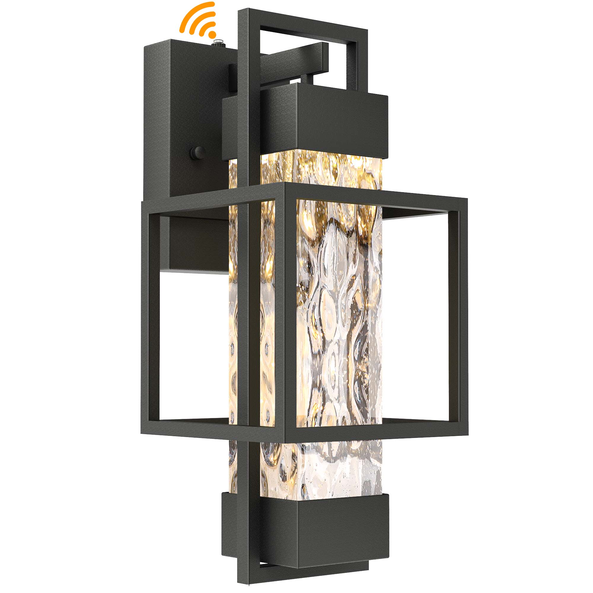 PARTPHONER Outdoor Wall Sconce, 15in H, Dusk to Dawn, Waterproof, Black, Glass, Model LED0968, Bulb Included
