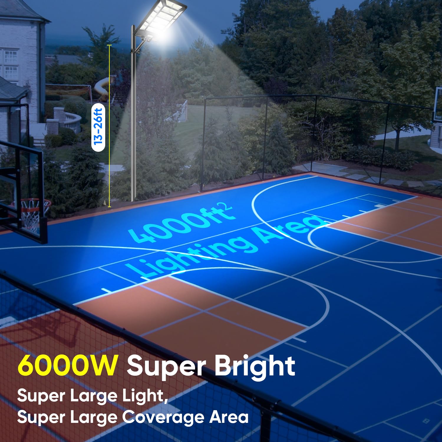 6000W Solar Street Lights Outdoor 600000Lm 1028 Beads Commercial Parking Lot Lights Dusk To Dawn Waterproof Solar Security Flood