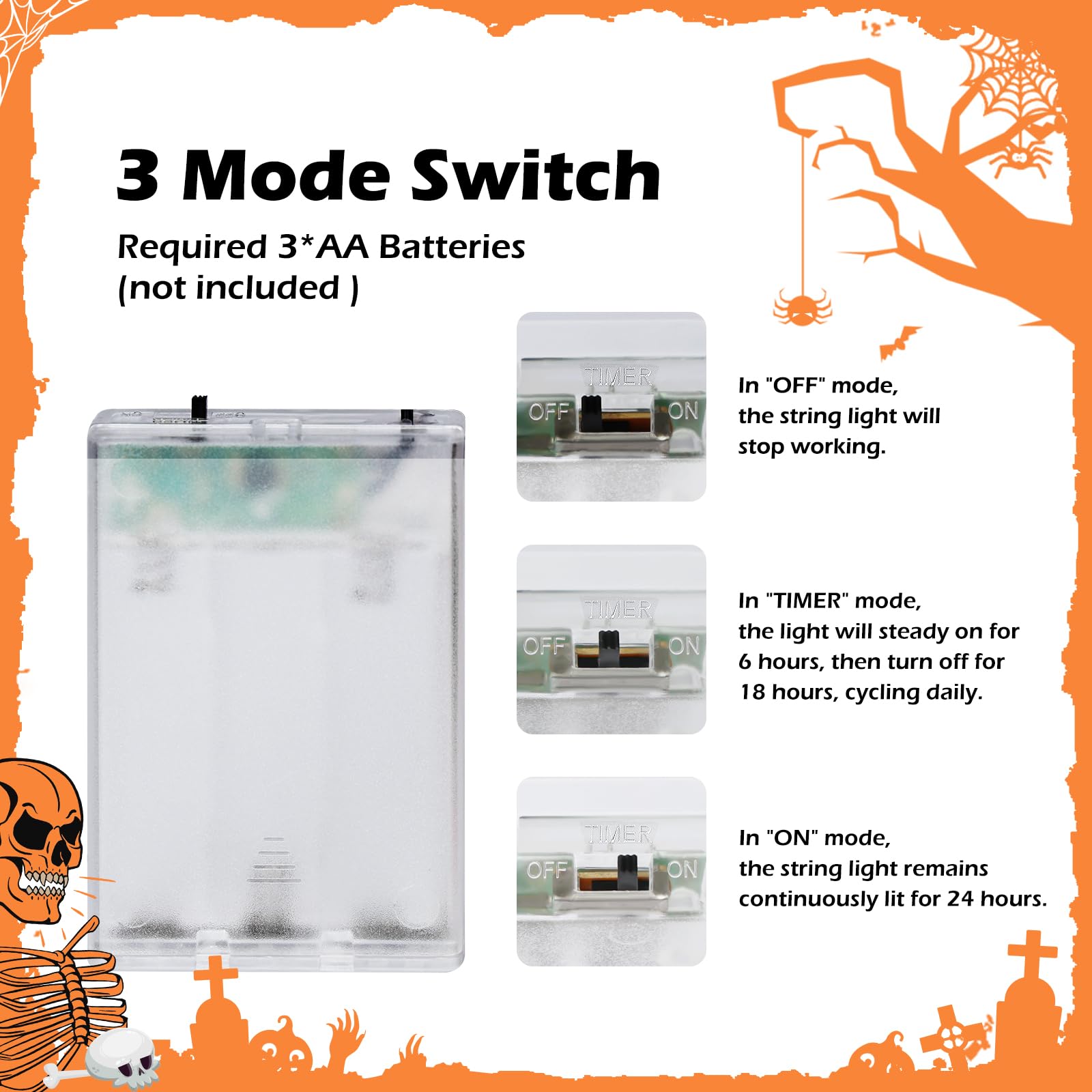 Recesky 2Pack 20 Led Orange Skull String Lights With Timer - Total 13Ft Battery Powered Halloween String Light - Spooky Lighting