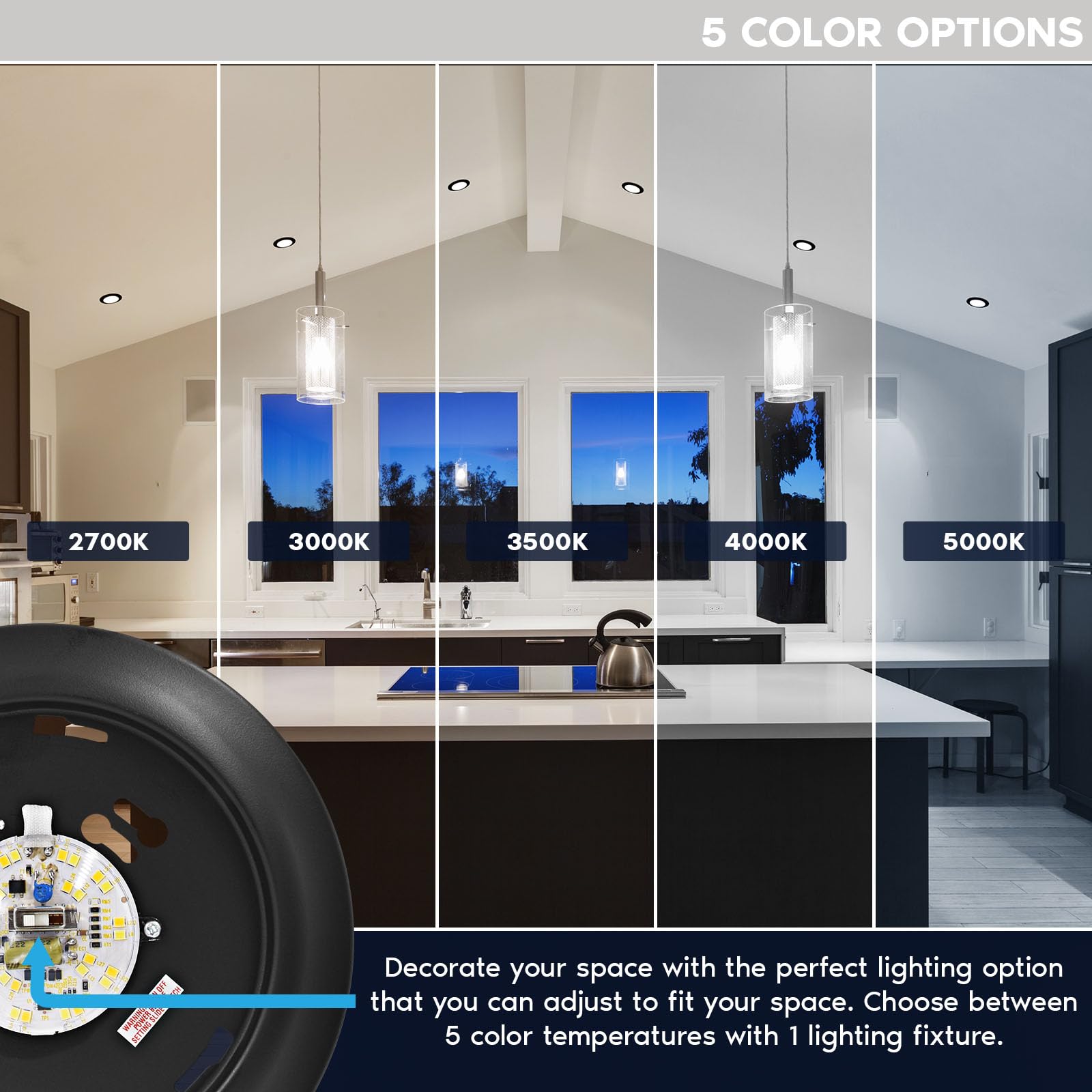 LUXRITE LED Disk Lights, Dimmable Ceiling Light, 5CCT 2700K-5000K, 12.5W, 1000LM, 6 Count