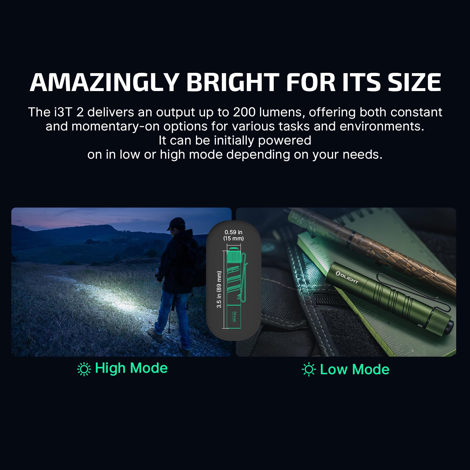 OLIGHT I3T 2 EOS Pocket Flashlight, 200 Lumens, Aluminum, OD Green, Model I3T2-ODG-300000