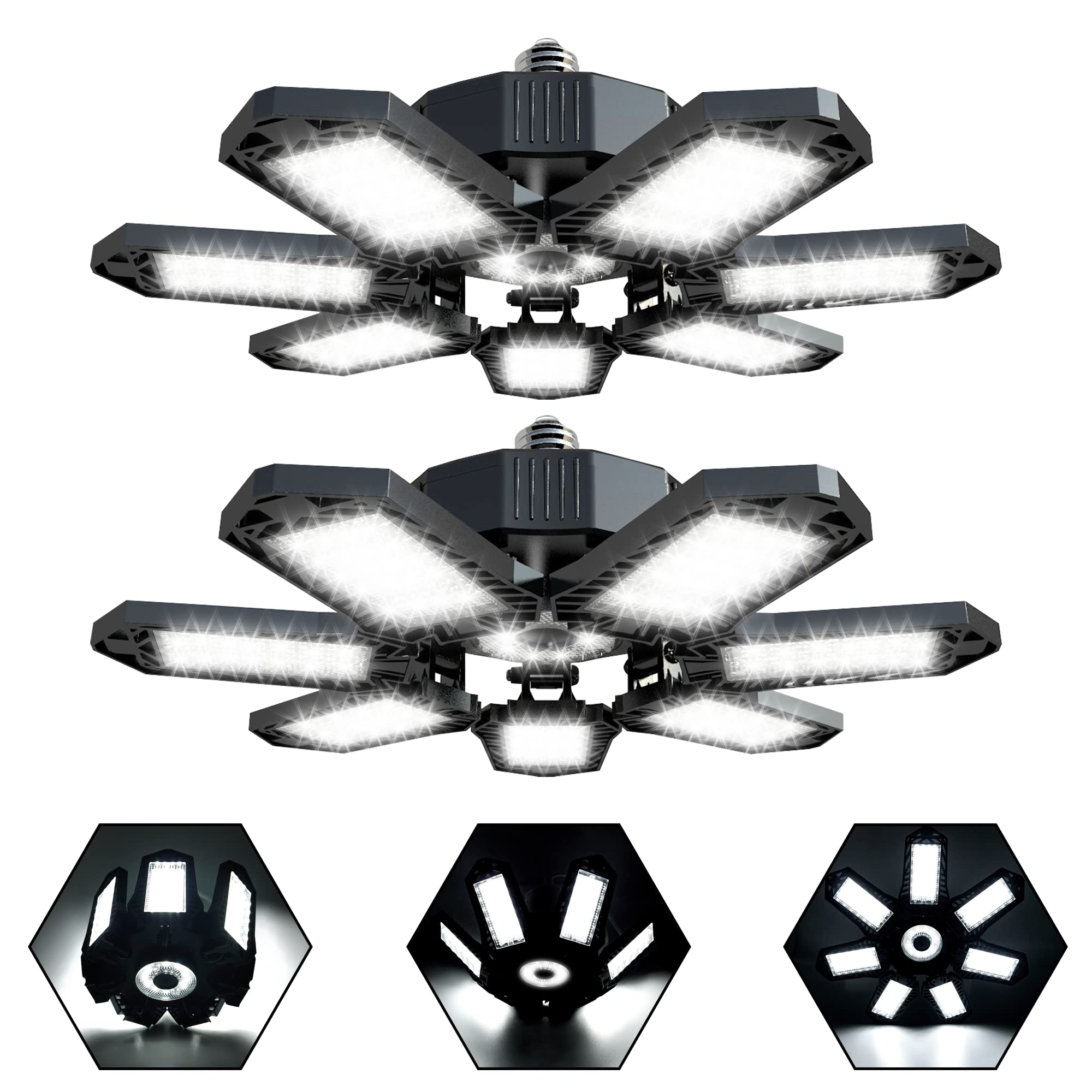 Led Garage Light, 2 Pack 240w Led Workshop Ceiling Light 24000LM, E26/E27 6500k Daylight Ultra Bright Garage Lighting , Deformab