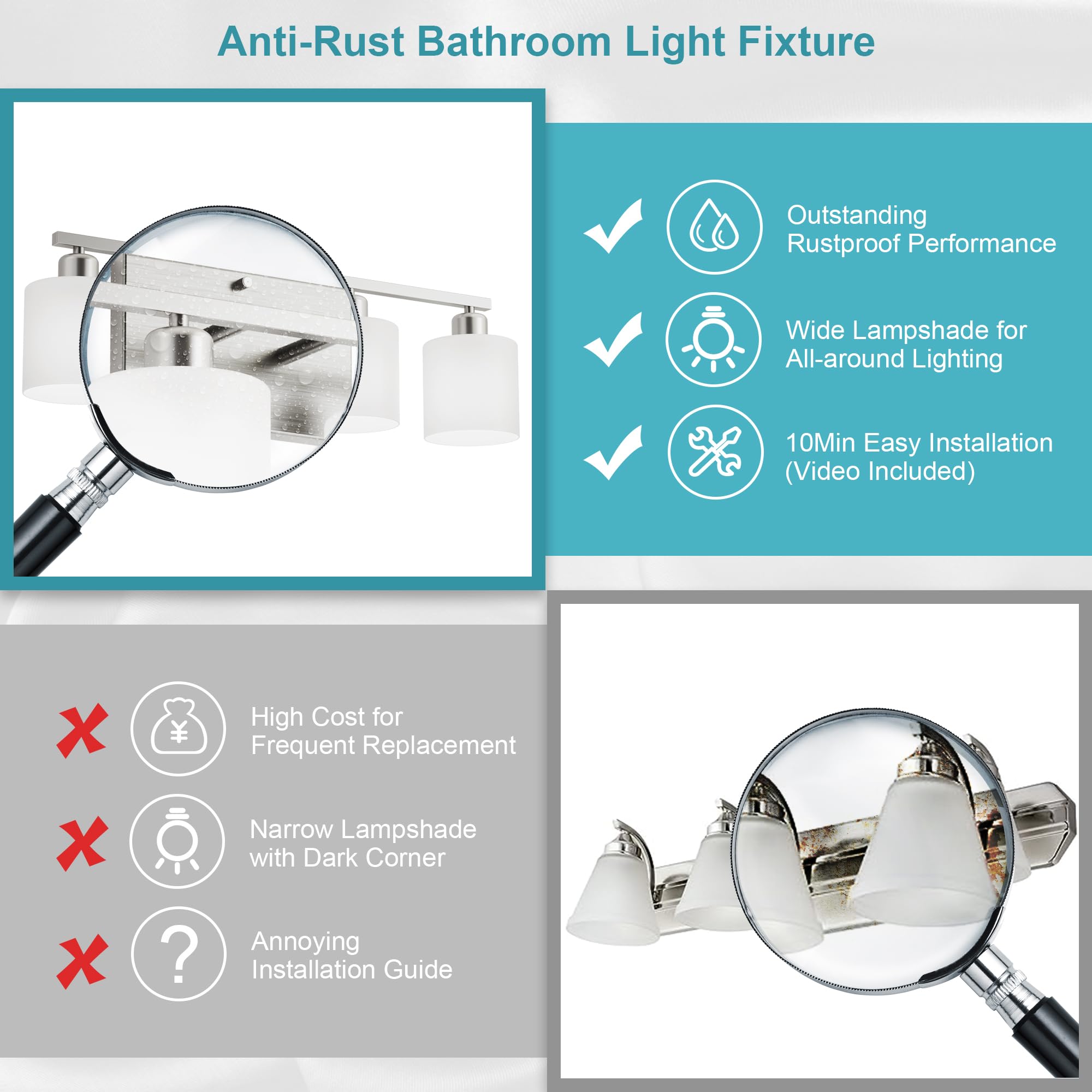 Dekang Bathroom Lights Over Mirror Brushed Nickel, Anti-Rust 4-Light Bathroom Vanity Light Fixtures, Modern 24Inches Wall Sconce