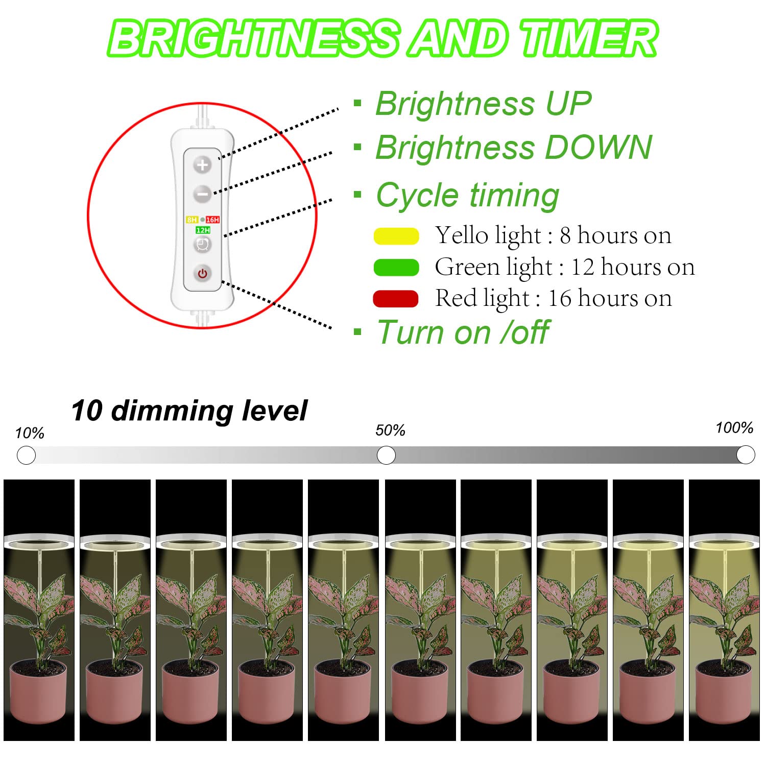 yadoker LED Grow Light Full Spectrum, Adjustable Height, Automatic Timer, 2 Pack, Mix White, Model ZY-GL-04, Aluminum