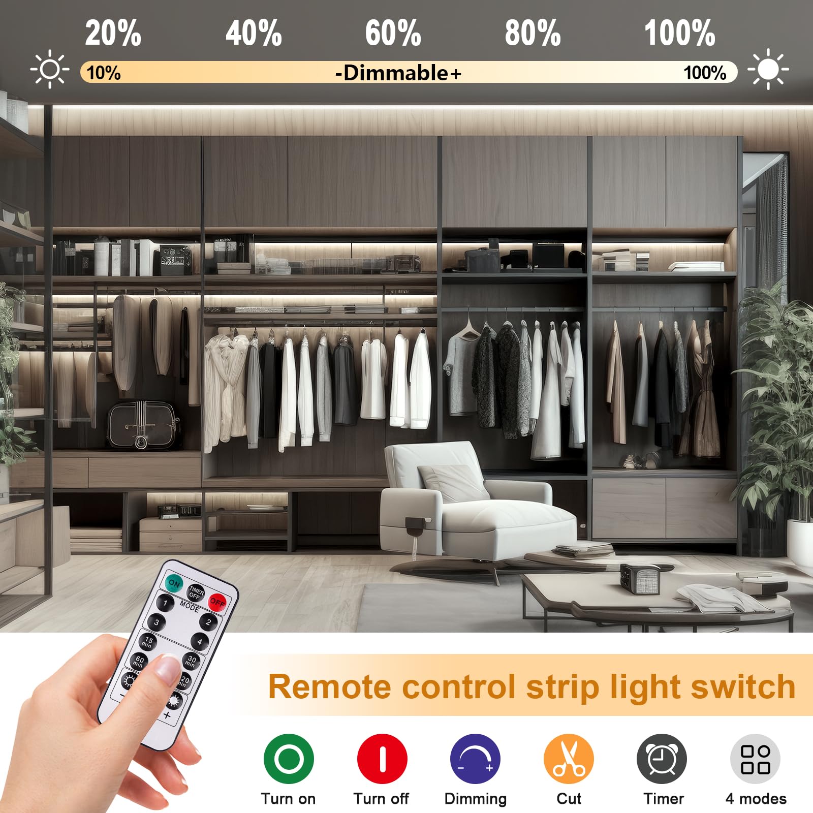 OMIKA COB LED Light Strip, 6.56FT, 640LED, 4000K Natural White, Battery Powered, Remote Control, 2 Pack