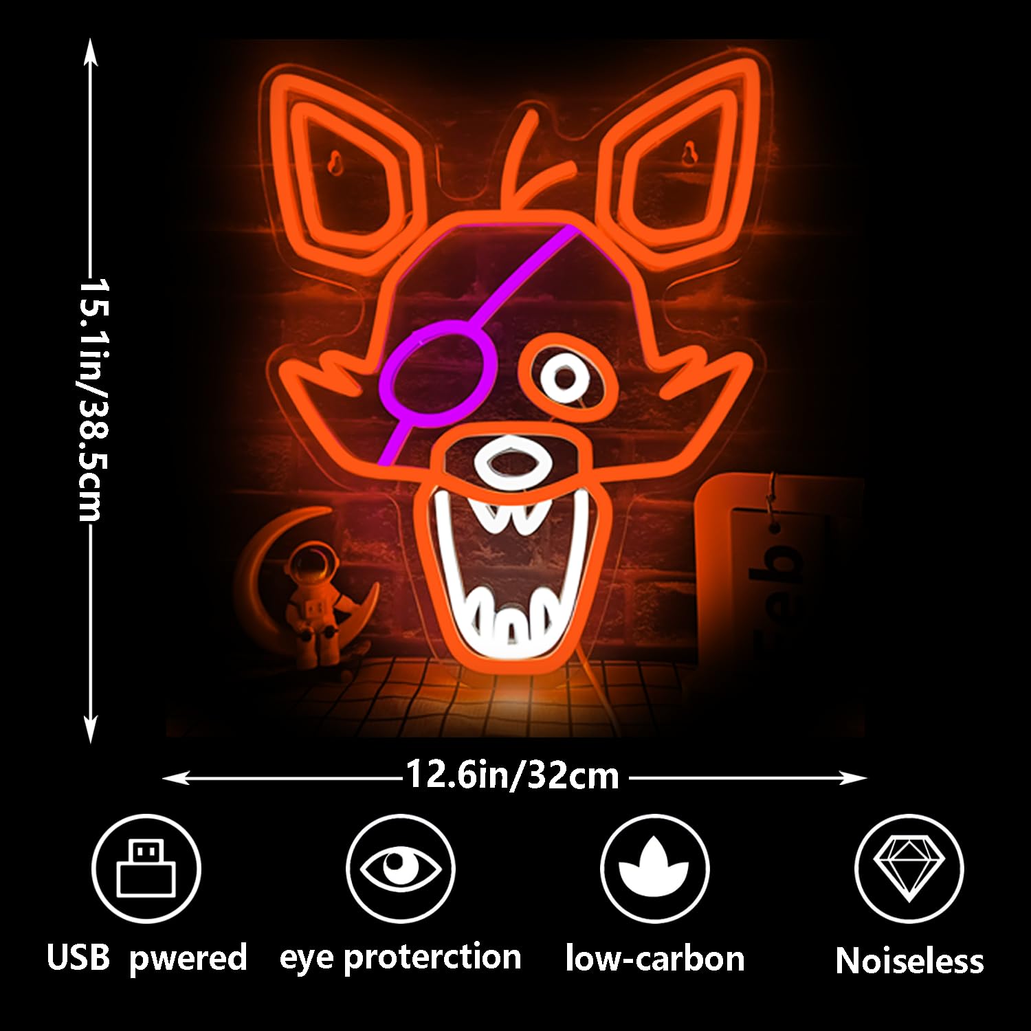 Five Nights Fox neon sign is suitable for wall decoration,Anime neon bedroom LED Fnaf neon sign, birthday, Christmas gift for ki