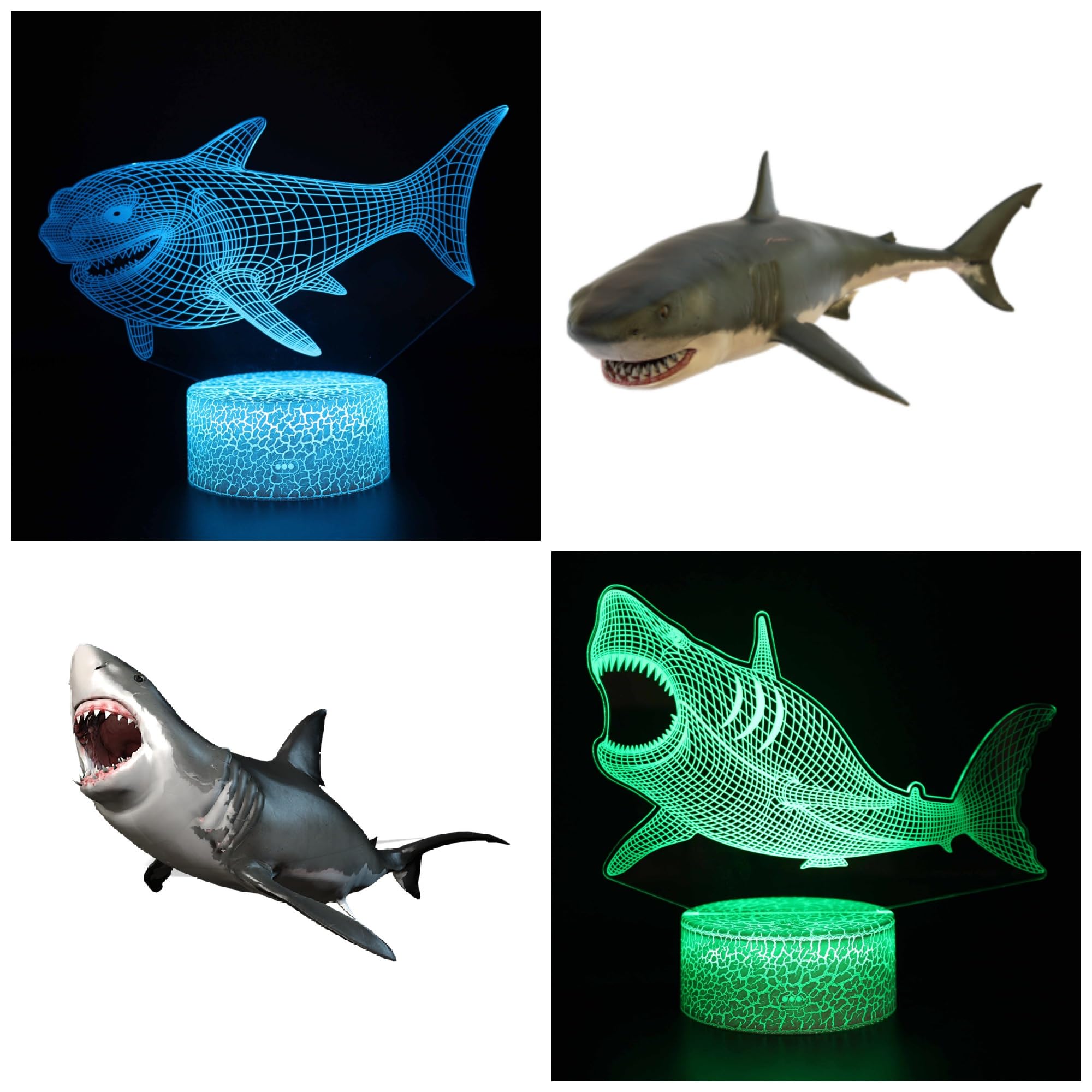 Kenmaca Sharks Night Light For Kids Boy Girl Bedroom, 3D Illusion Lamp 3 Patterns 16 Colors Changing Dimmable Room Decor, Touch