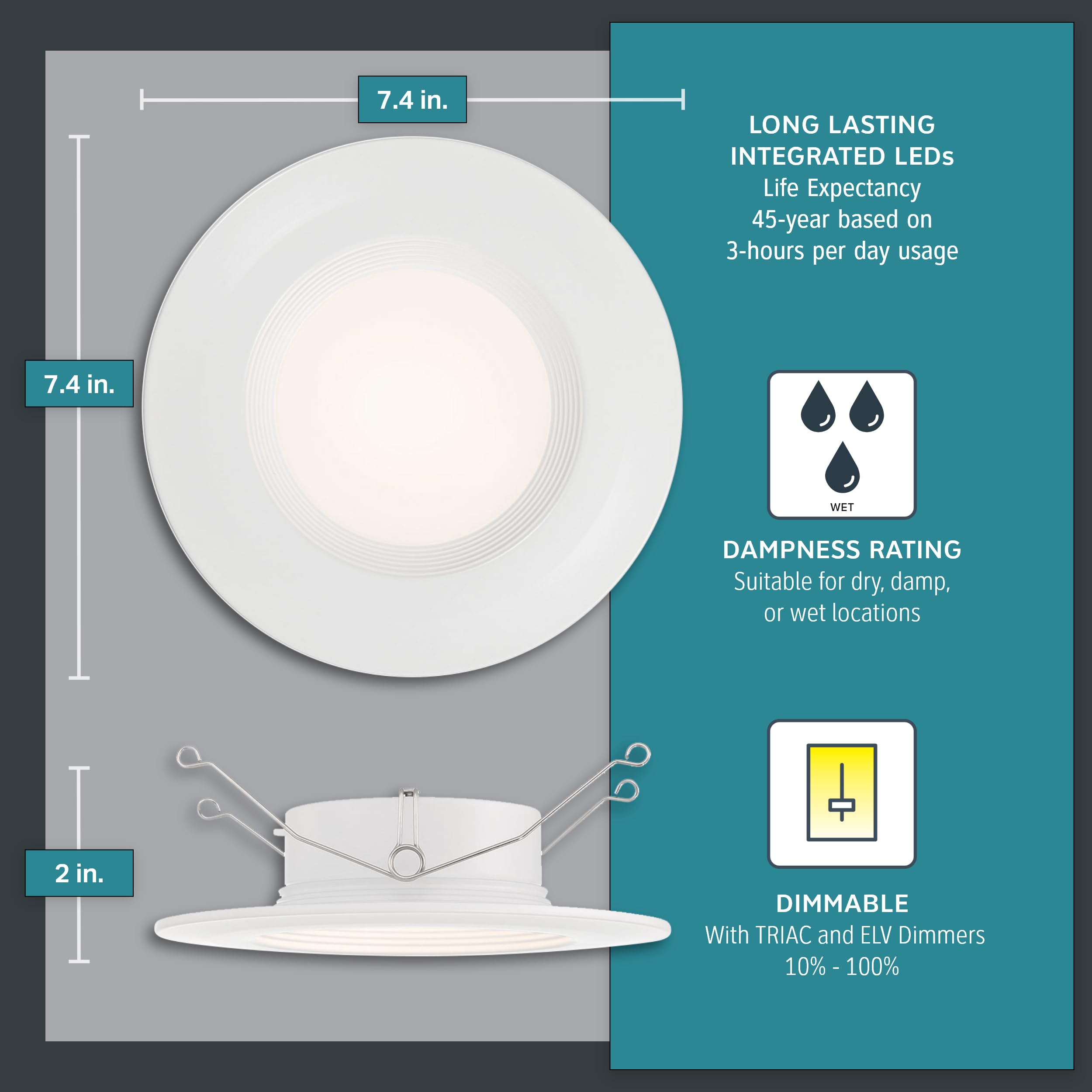 Designers Fountain Led Recessed Ceiling Lights, 12 Pack, 5''/6'' Retrofit Trim With E26 Socket Adaptor 5Cct Downlight Metal Ligh