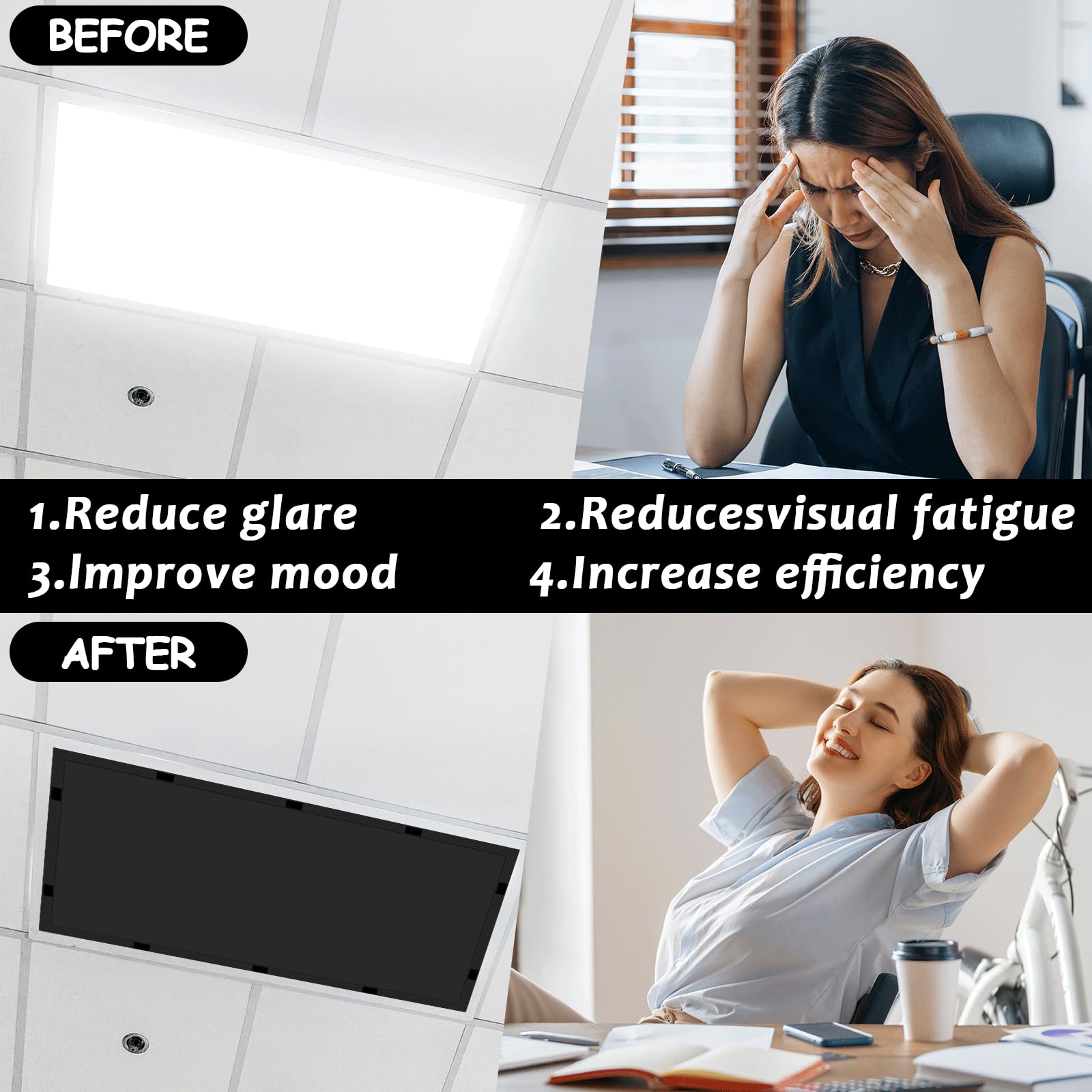 Wiooffen Fluorescent Light Covers 2 Pcs Magnetic Filter 4x2 Feet Black Polyester Model YM0786