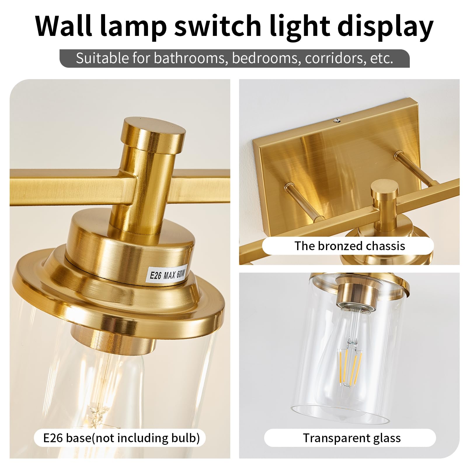 Aixialin 5-Light Modern Vanity Lights Over Mirror, Brushed Brass Bathroom Sconce With Clear Glass Shade